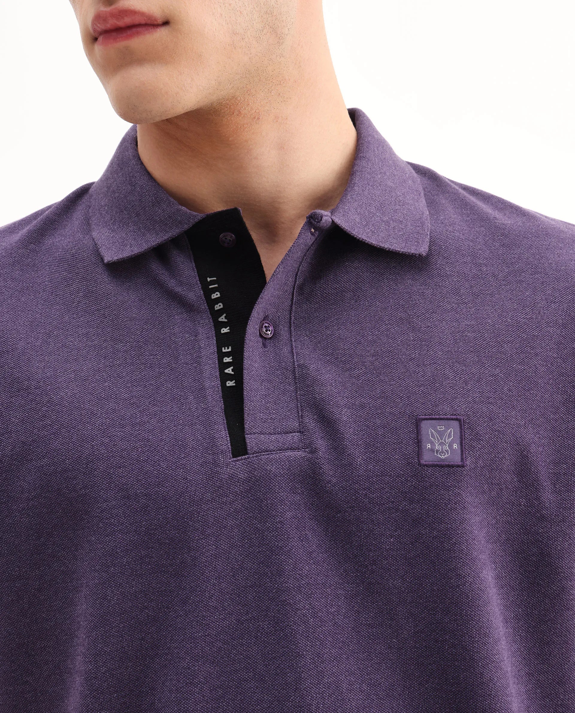 Rare Rabbit Men's Gamor Purple Cotton Blend Plain Regular Fit Half Sleeve Polo