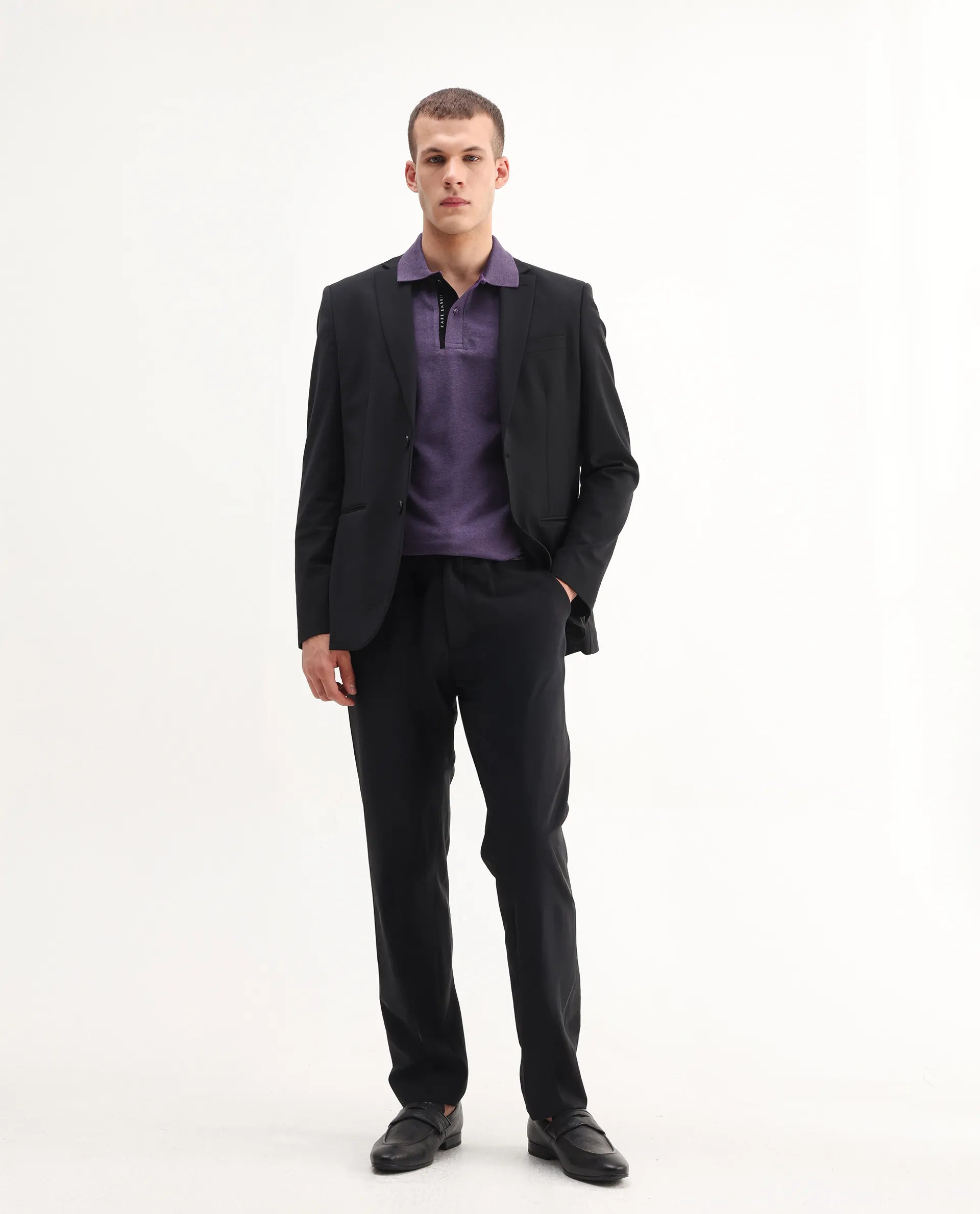 Rare Rabbit Men's Gamor Purple Cotton Blend Plain Regular Fit Half Sleeve Polo