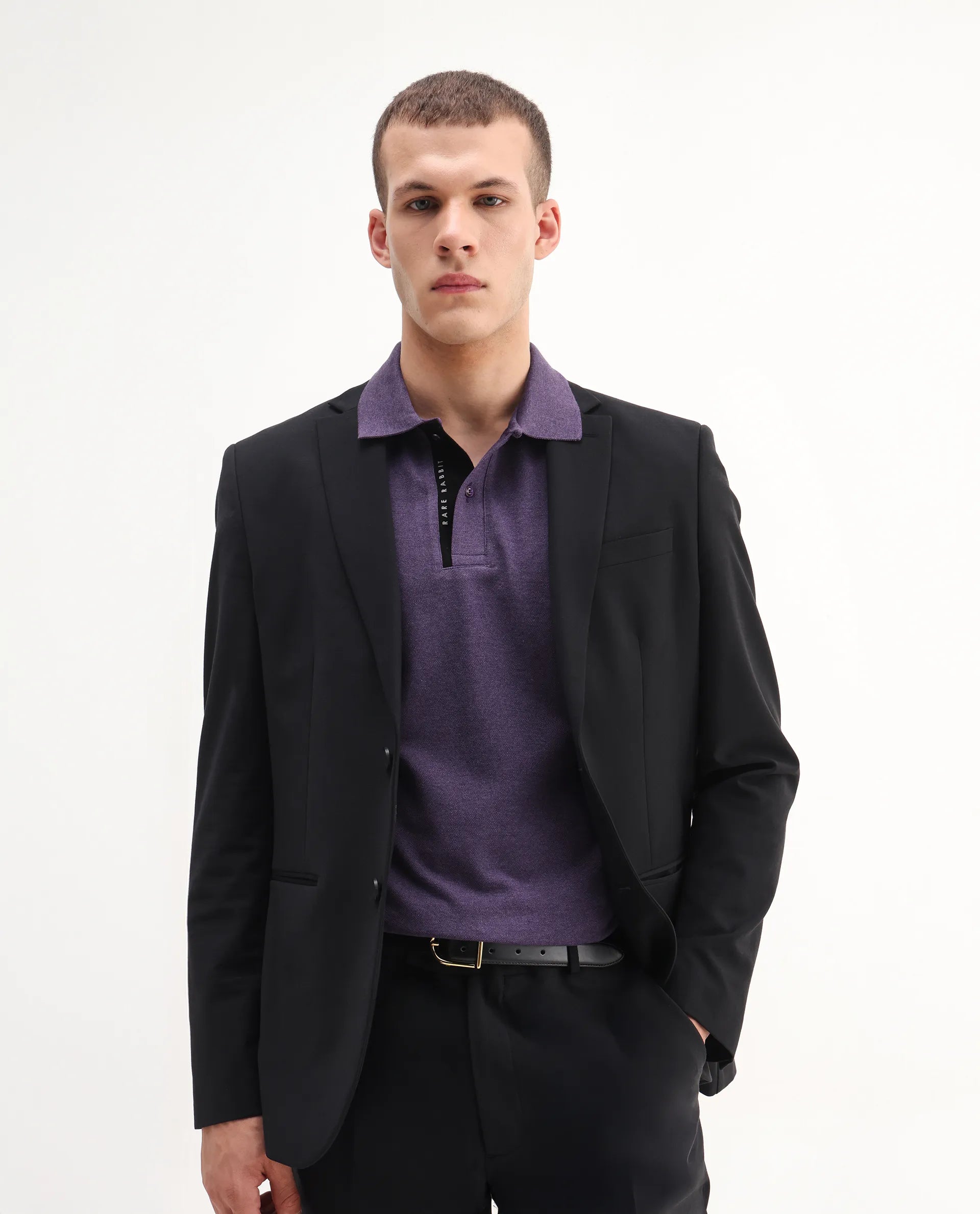 Rare Rabbit Men's Gamor Purple Cotton Blend Plain Regular Fit Half Sleeve Polo