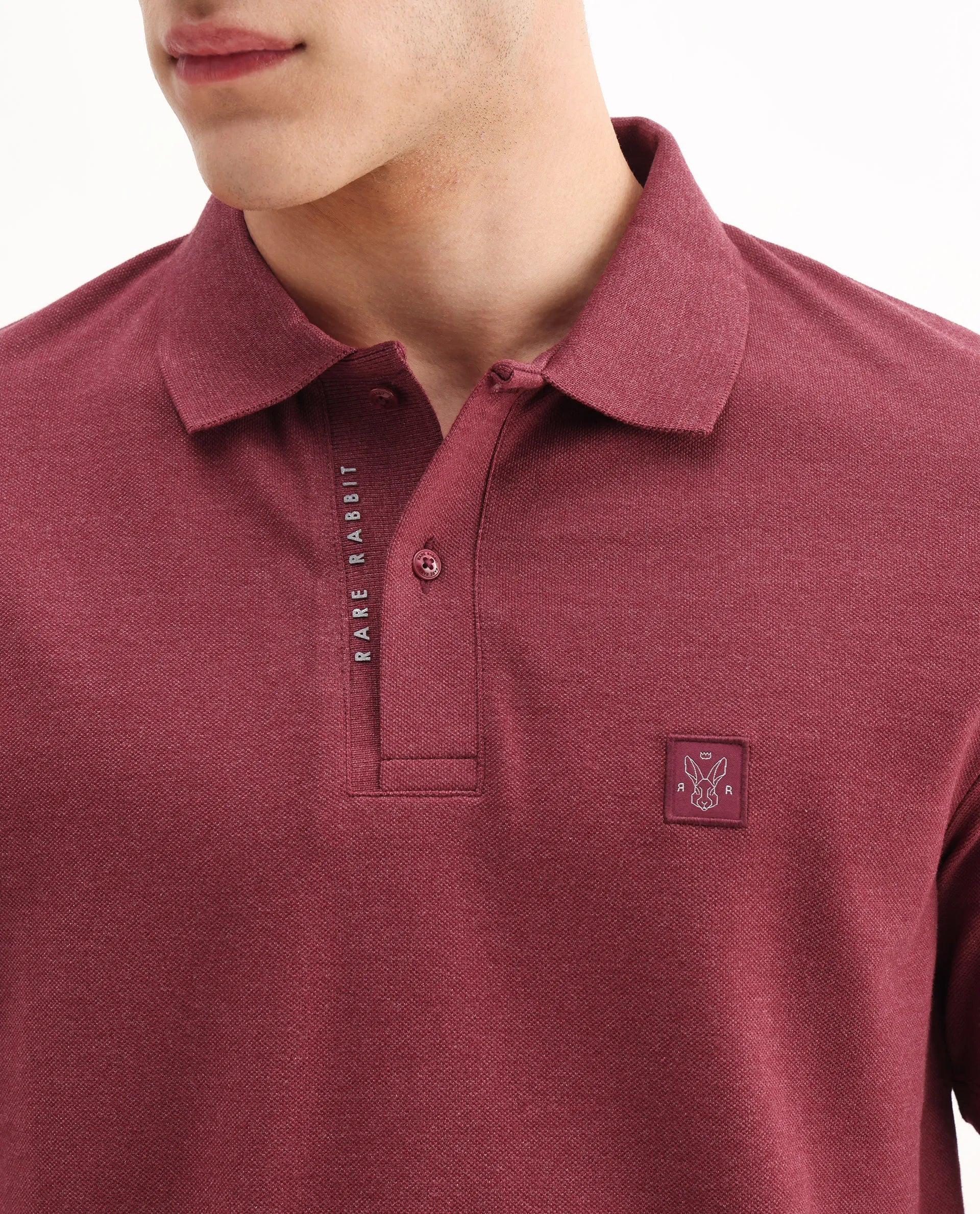 Rare Rabbit Men's Gamor Red Cotton Blend Plain Regular Fit Half Sleeve Polo
