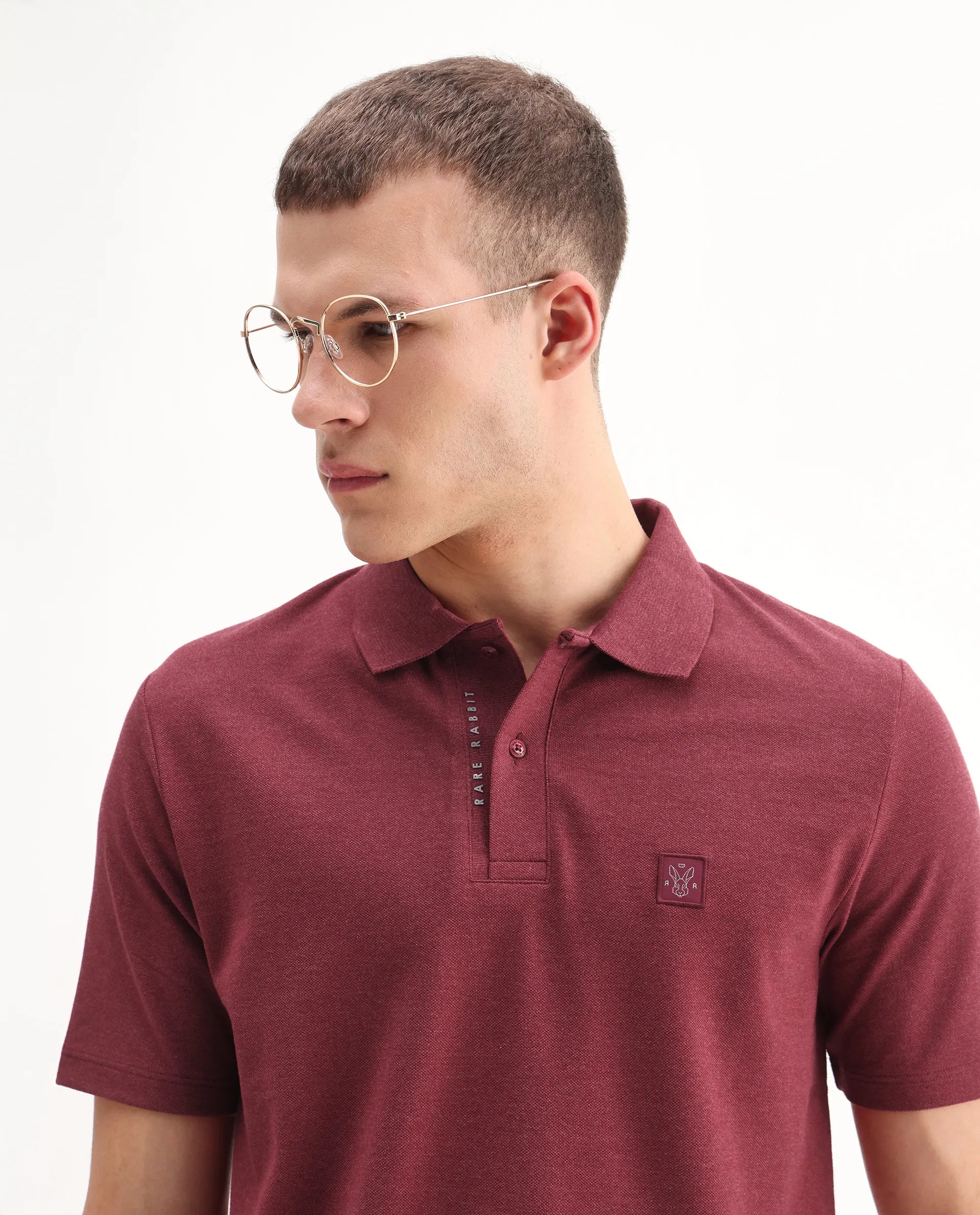 Rare Rabbit Men's Gamor Red Cotton Blend Plain Regular Fit Half Sleeve Polo