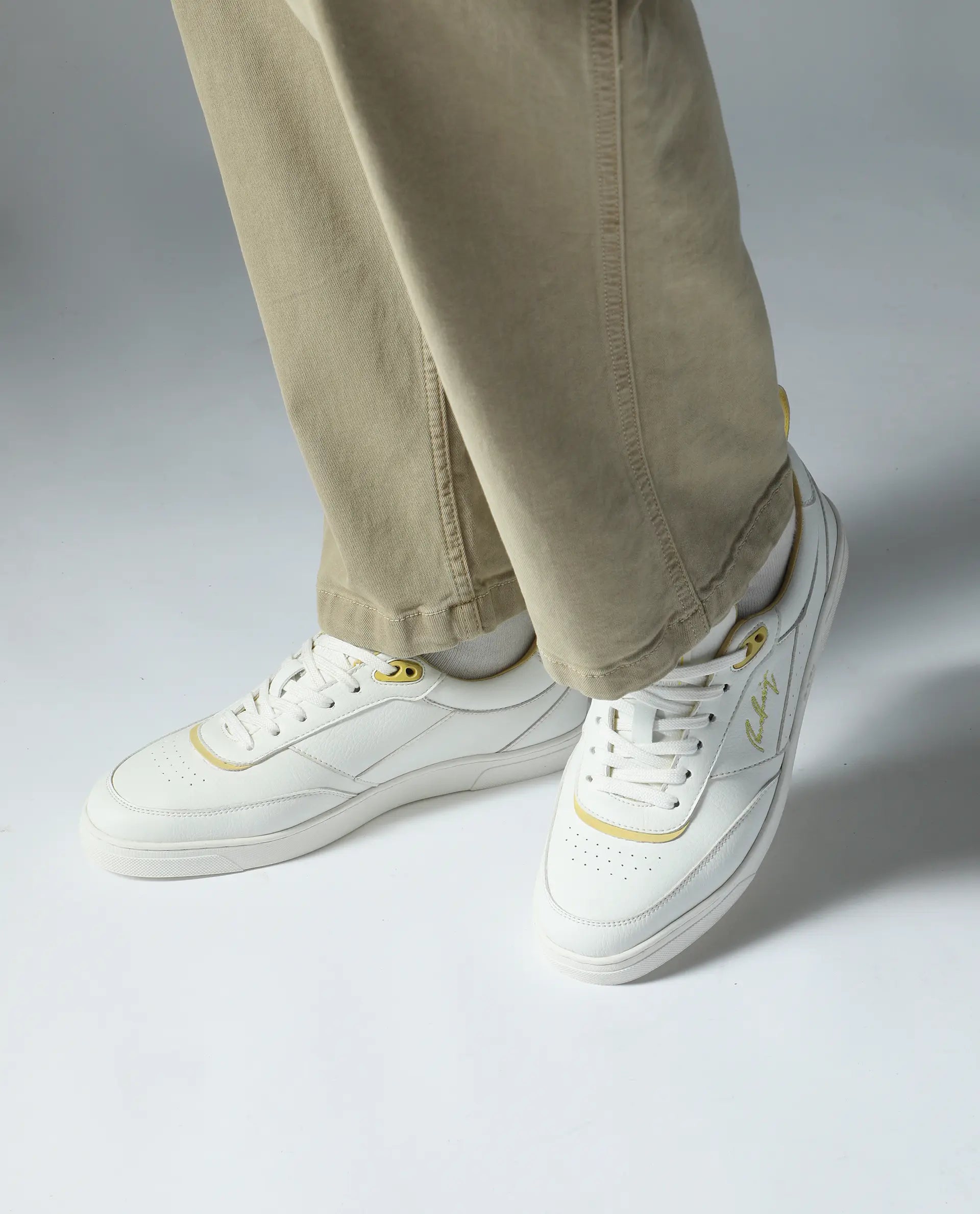 Rare Rabbit Men's Garen Yellow Micro Fibercausal Sneaker
