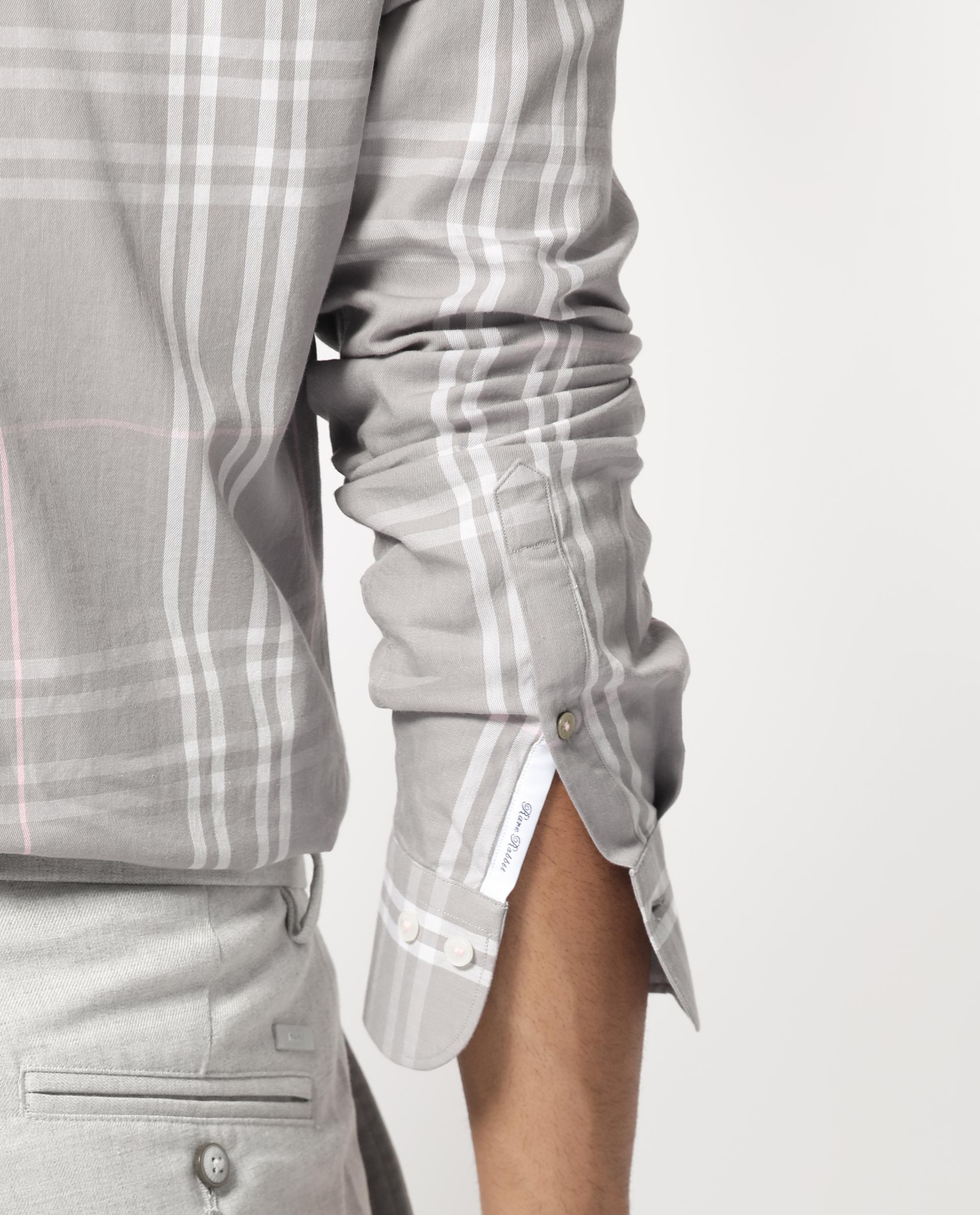 Rare Rabbit Men's Garet Grey Cotton Fabric Full Sleeves Checks Shirt