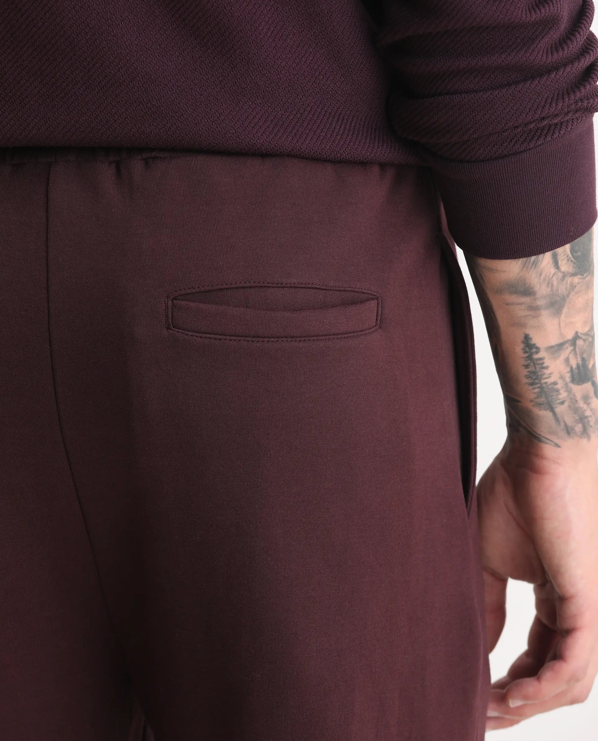 Rare Rabbit Men's Garon-B Dark Maroon Cotton Blend Fabric Regular Fit Plain Track Pant