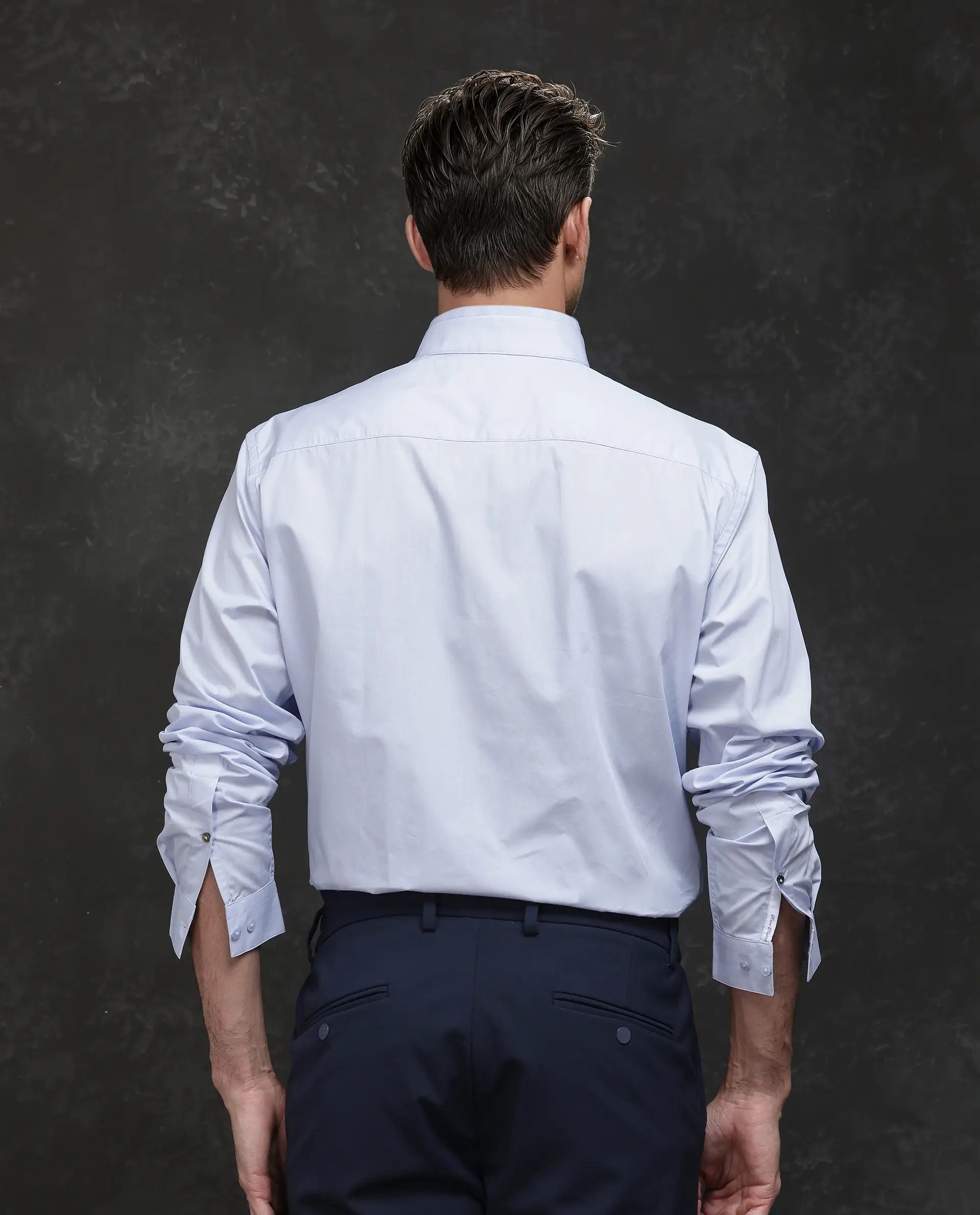 Rare Rabbit Men Garry Light Blue Cotton Fabric Full Sleeves Mandarin Collar Relaxed Fit Plain Shirt