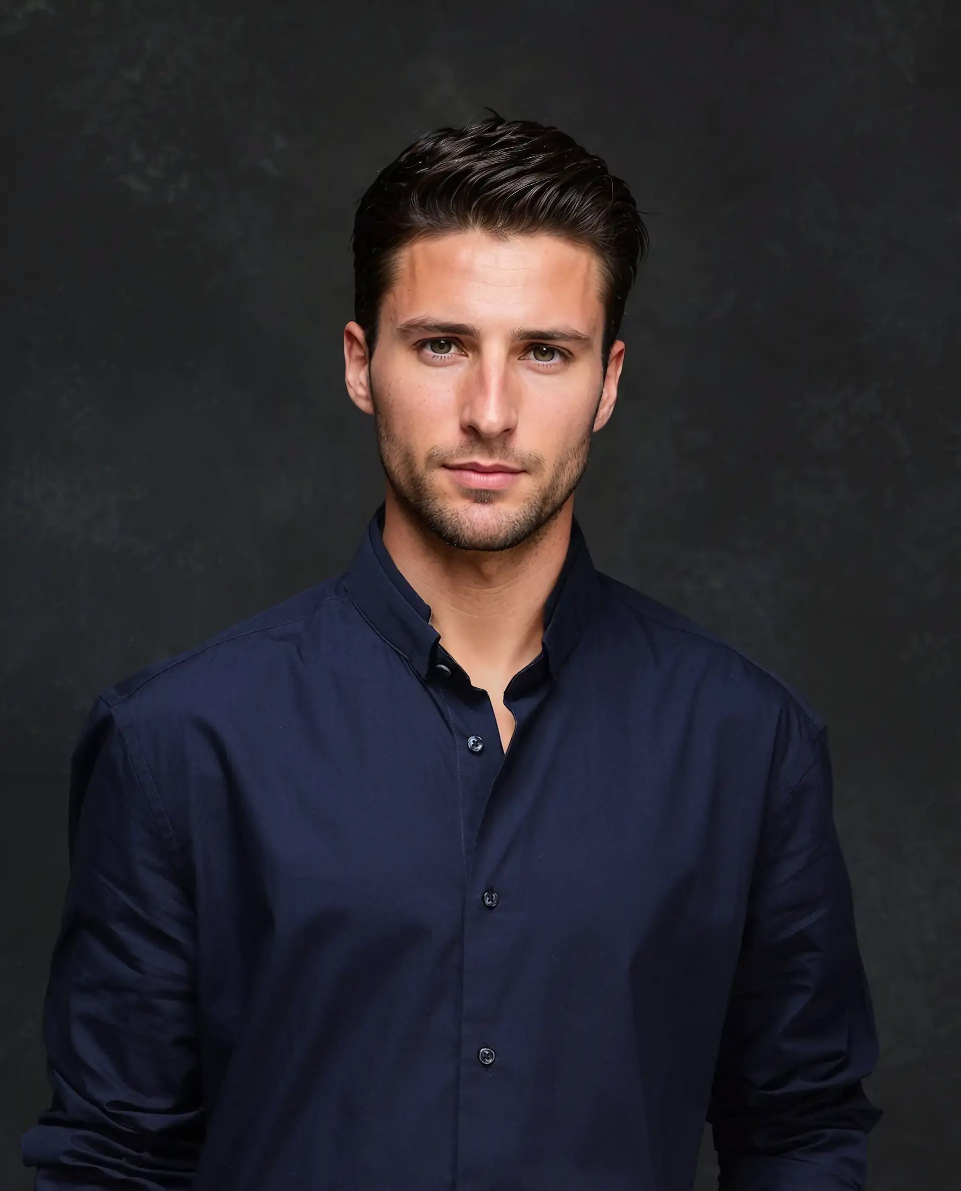 Rare Rabbit Men's Garry Navy Cotton Plain Relaxed Fit Full Sleeve Mandarin Collar Shirt