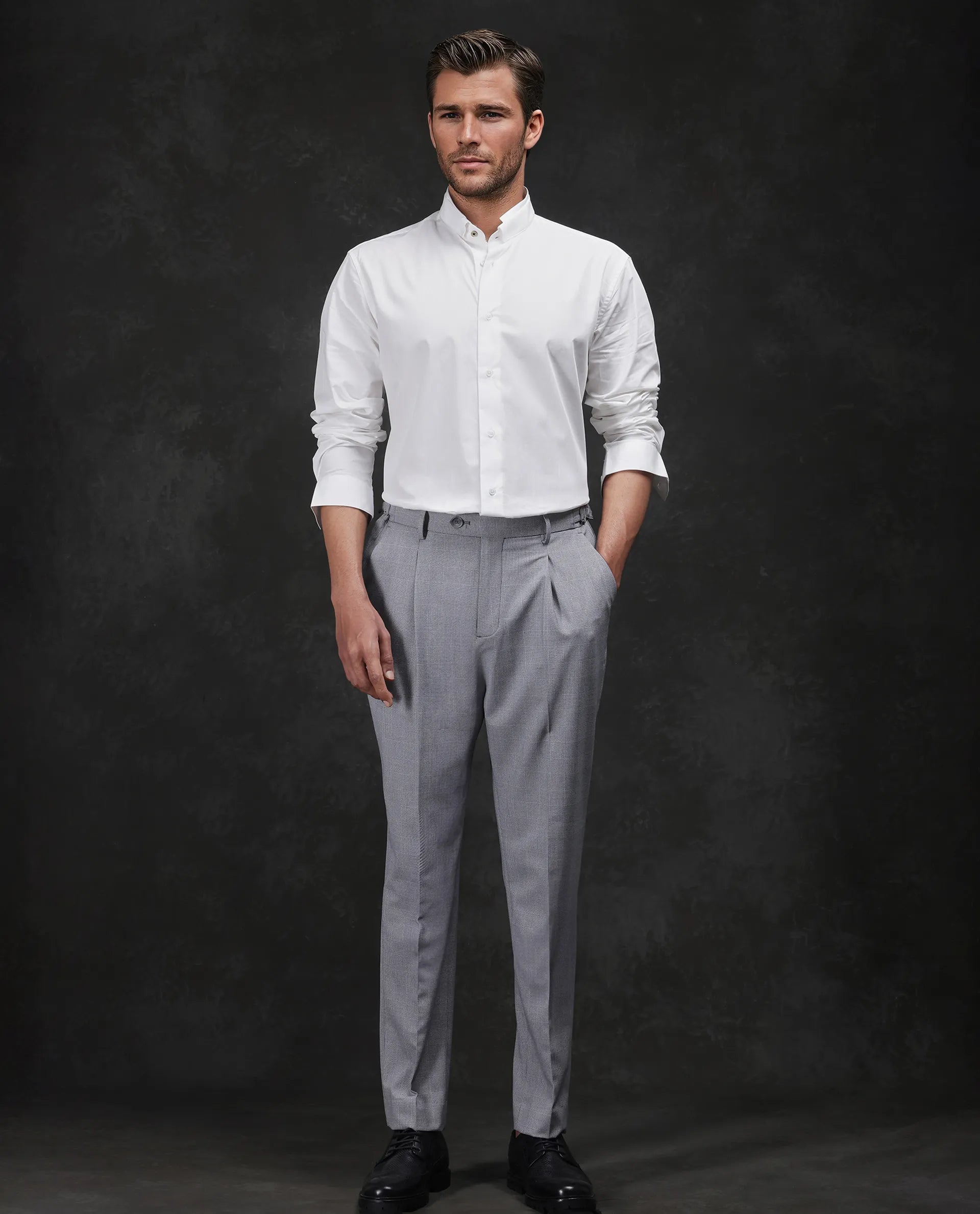 Rare Rabbit Men Garry White Cotton Fabric Full Sleeves Mandarin Collar Relaxed Fit Plain Shirt