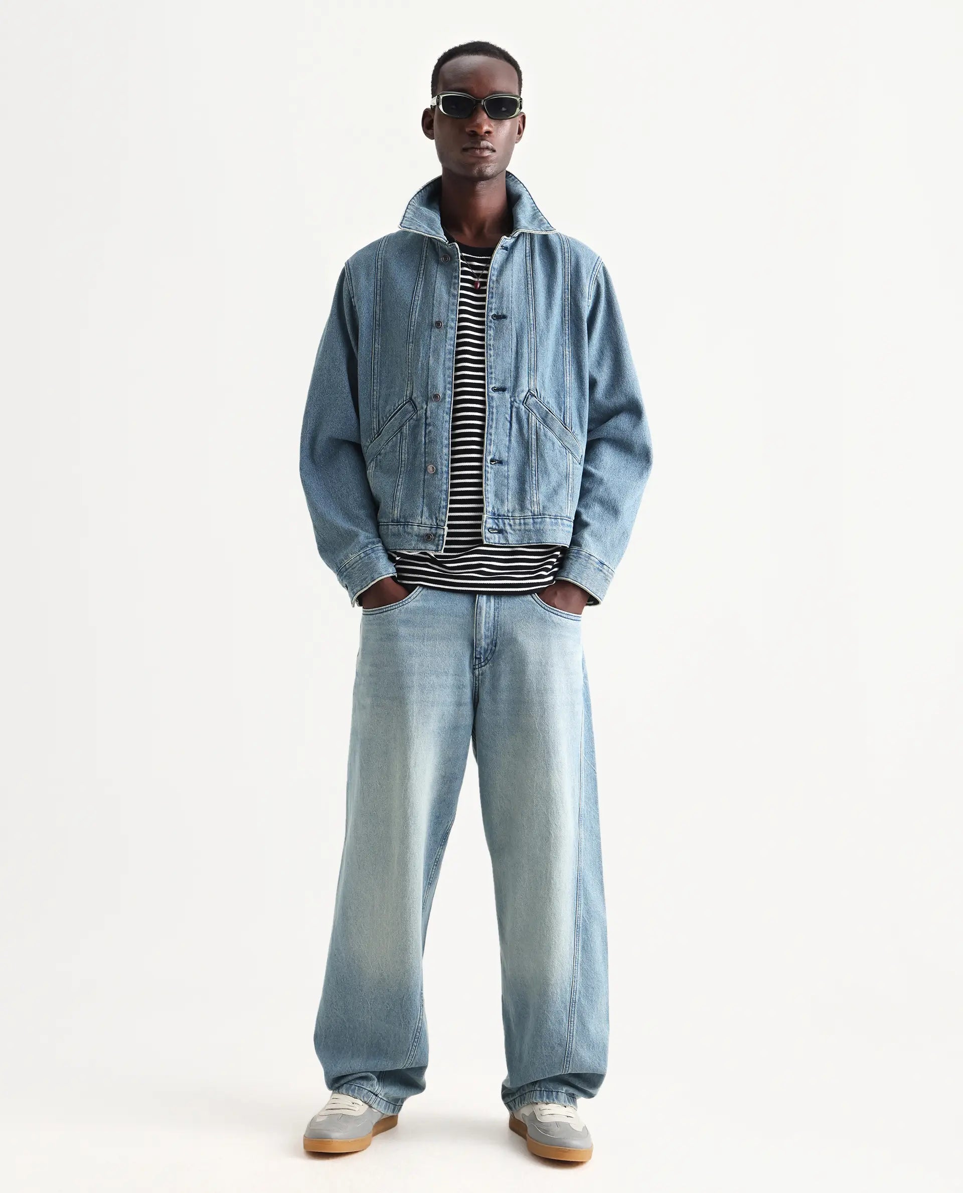 Rare Rabbit Men's Gausst Blue Cotton Plain Regular Fit Full Sleeve Spread Collar Jacket