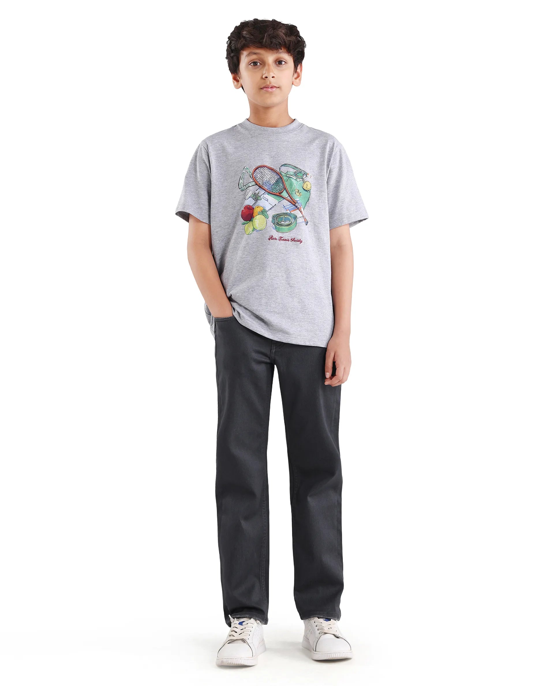 Rare Ones Kids Gavin Grey Cotton Blend Shank Button Closure Regular Fit Jeans