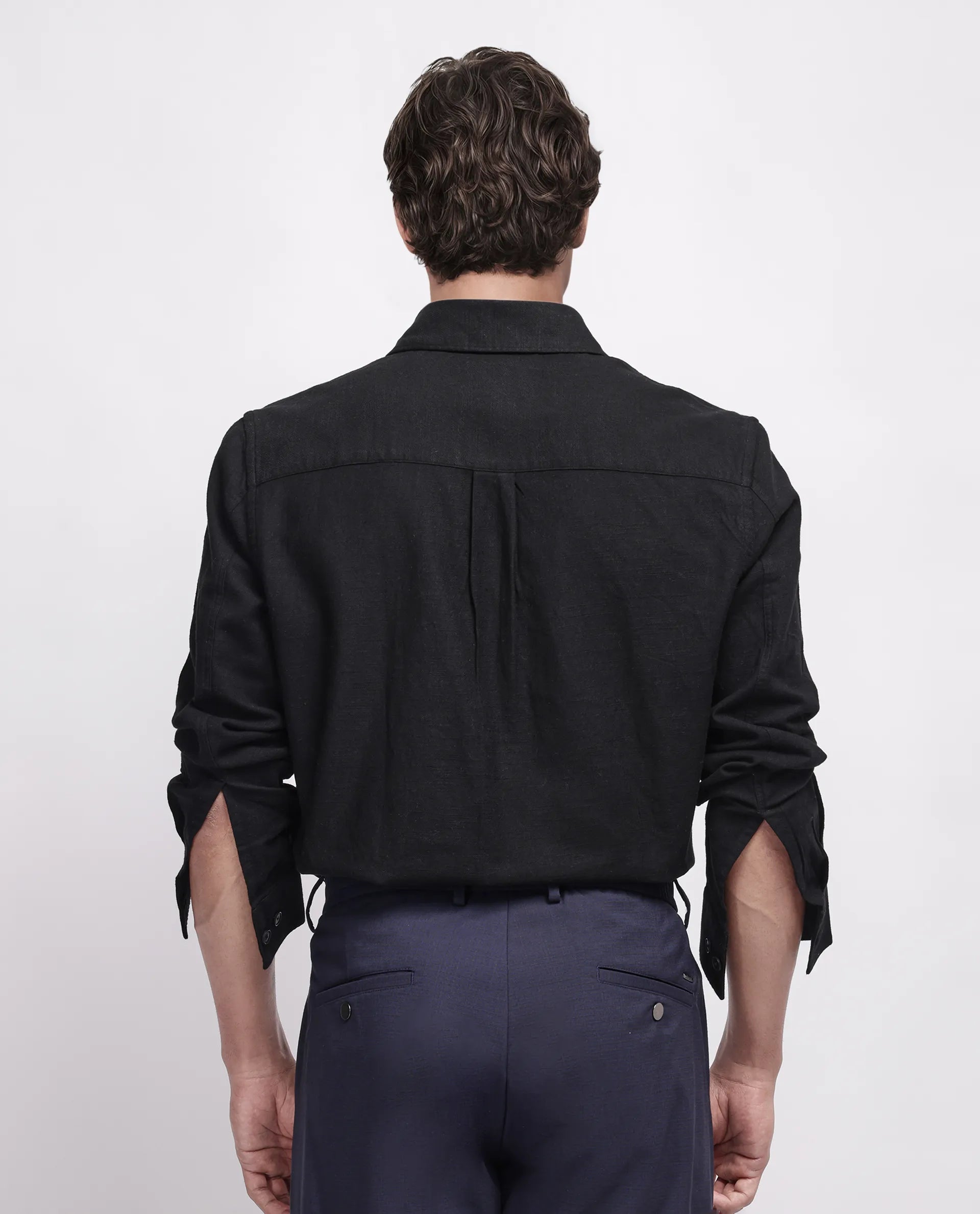 Rare Rabbit Men's Gawa Black Cotton Striped Print Regular Fit Full Sleeve Collared Shirt