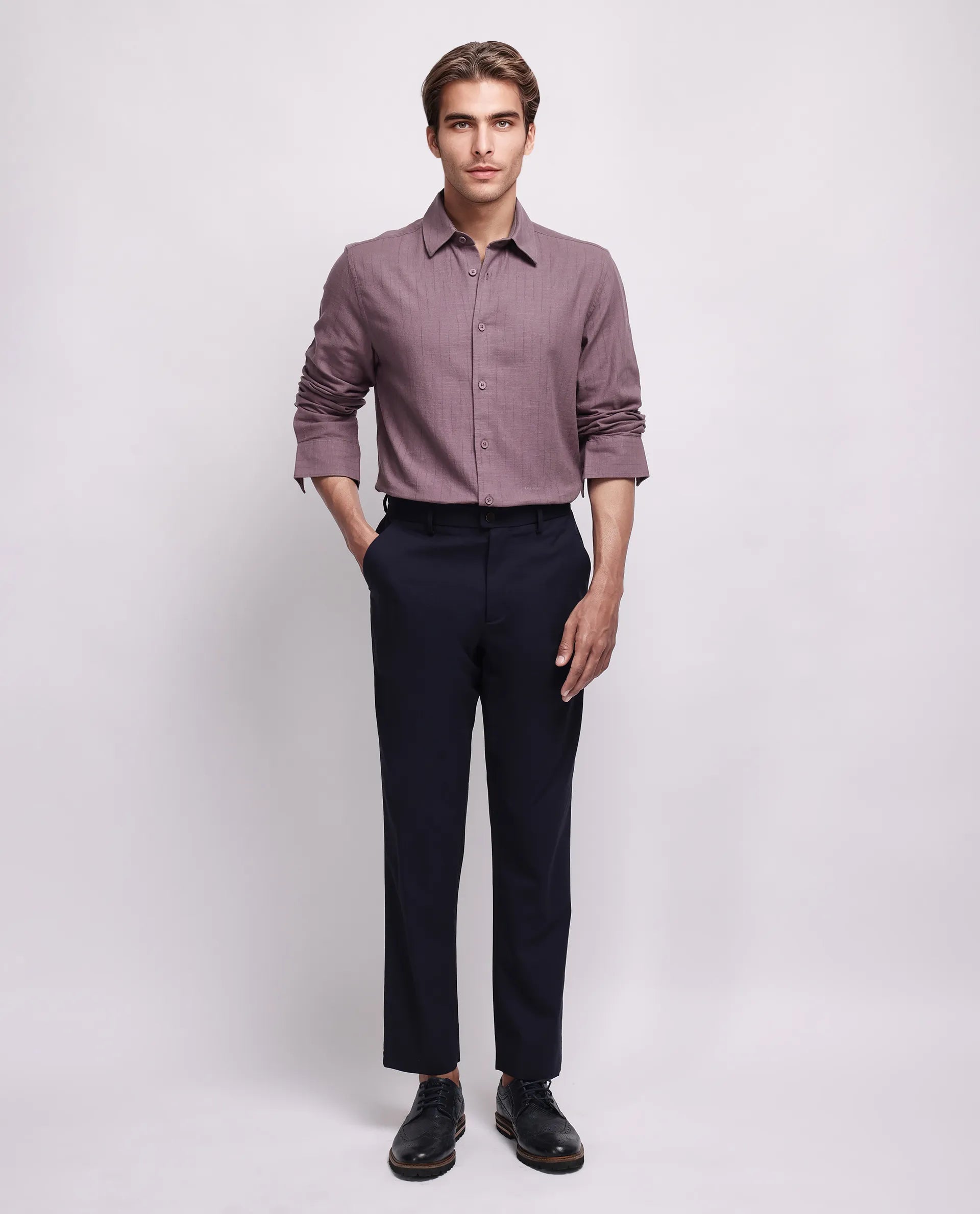 Rare Rabbit Men's Gawa Purple Cotton Striped Print Regular Fit Full Sleeve Collared Shirt