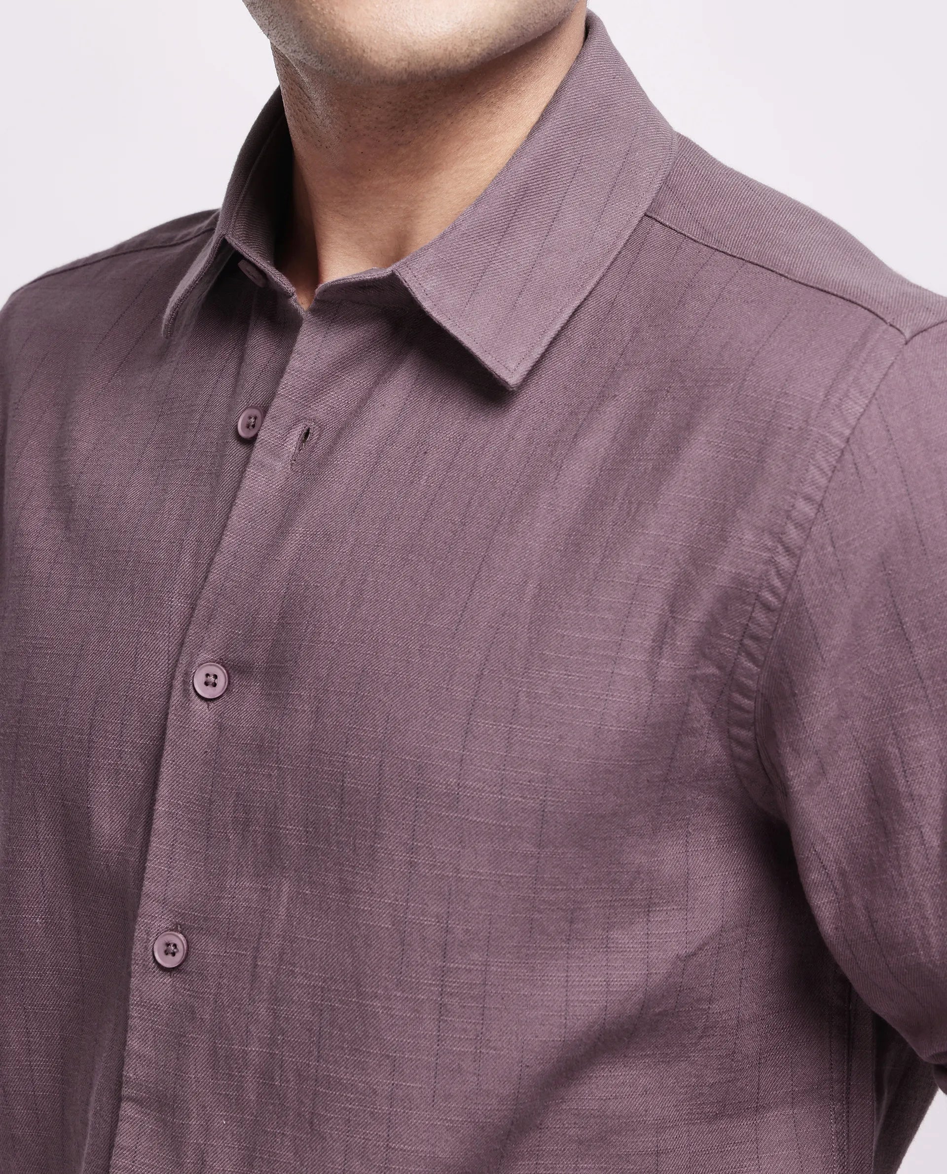 Rare Rabbit Men's Gawa Purple Cotton Striped Print Regular Fit Full Sleeve Collared Shirt