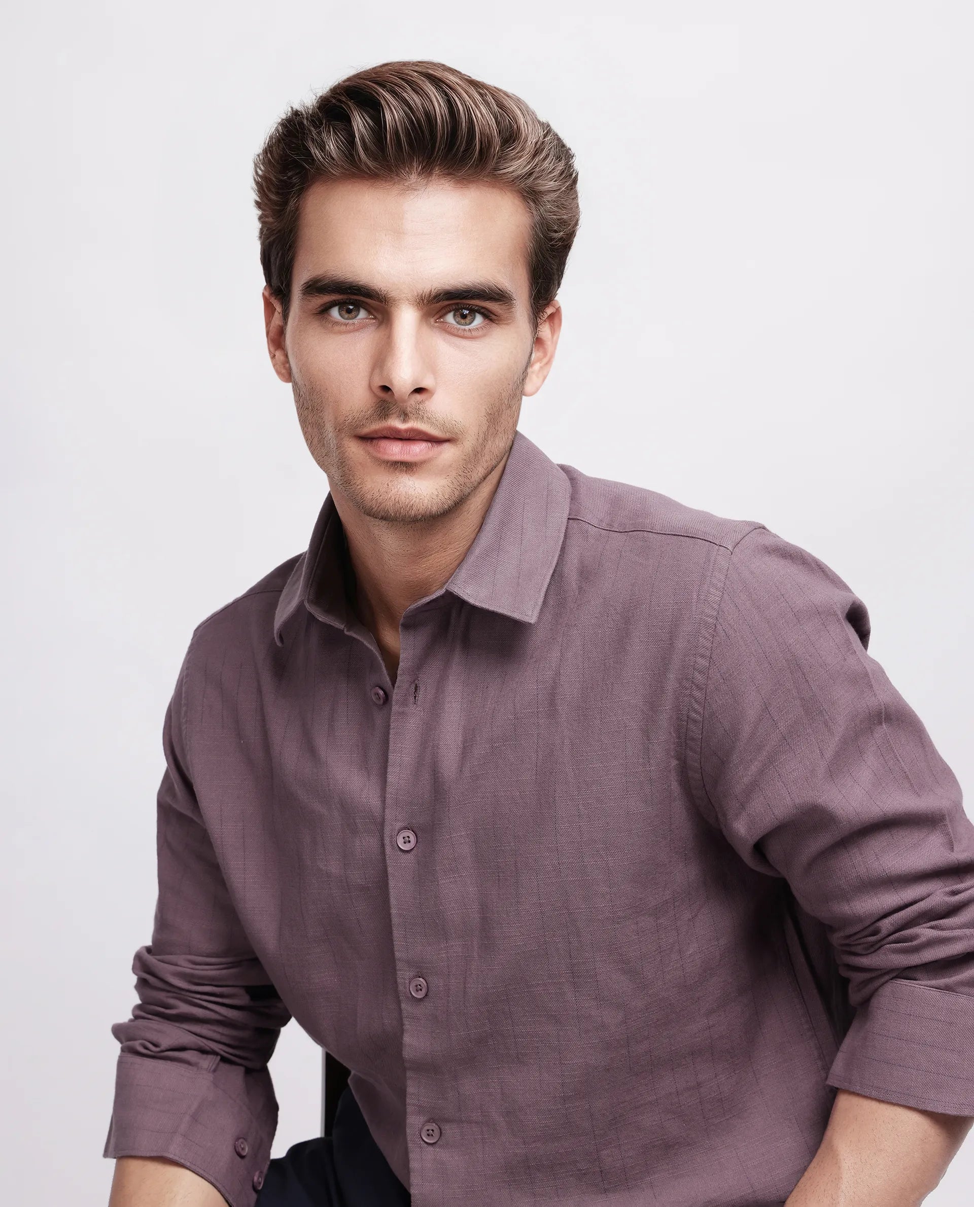 Rare Rabbit Men's Gawa Purple Cotton Striped Print Regular Fit Full Sleeve Collared Shirt