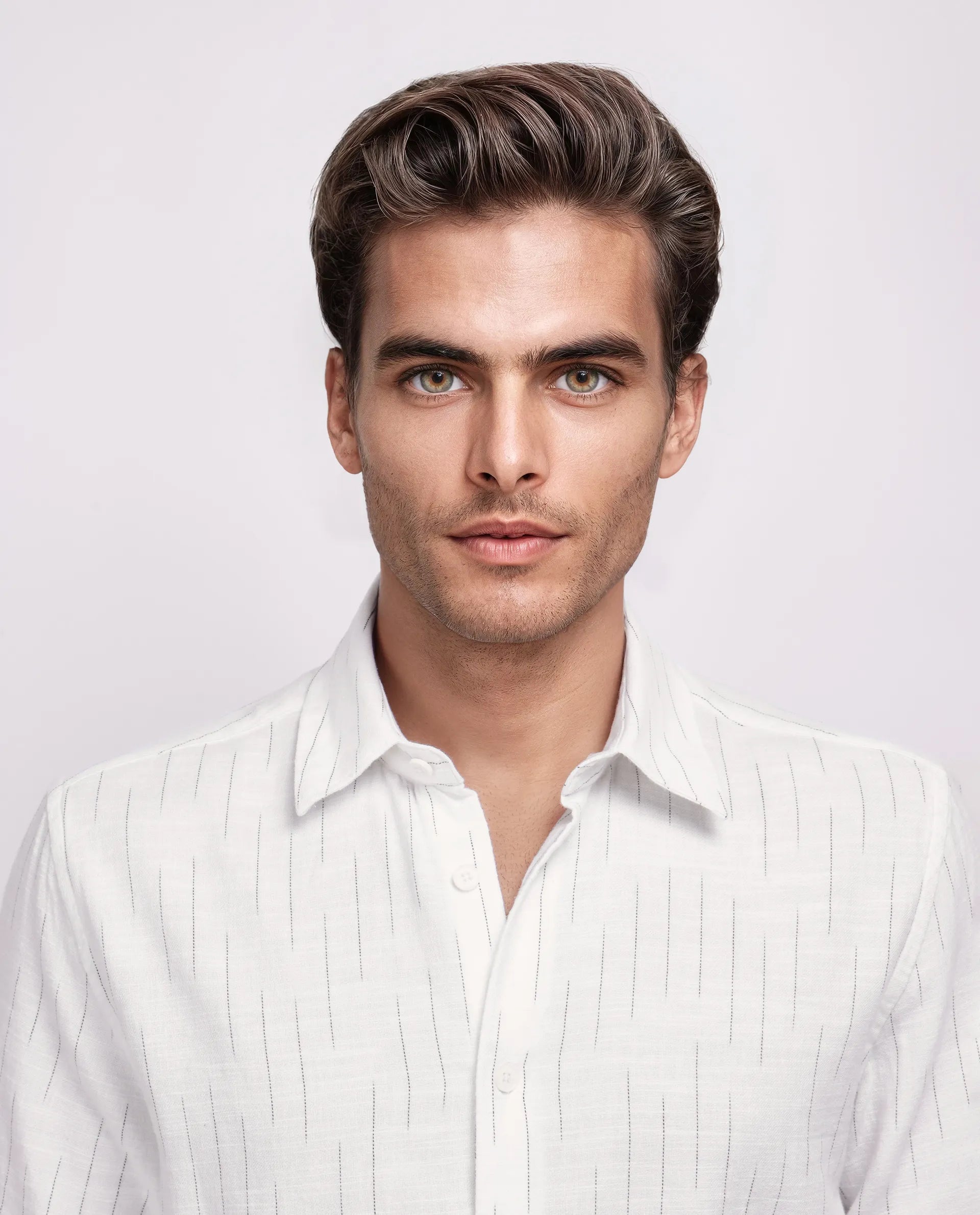 Rare Rabbit Men's Gawa White Cotton Striped Print Regular Fit Full Sleeve Collared Shirt