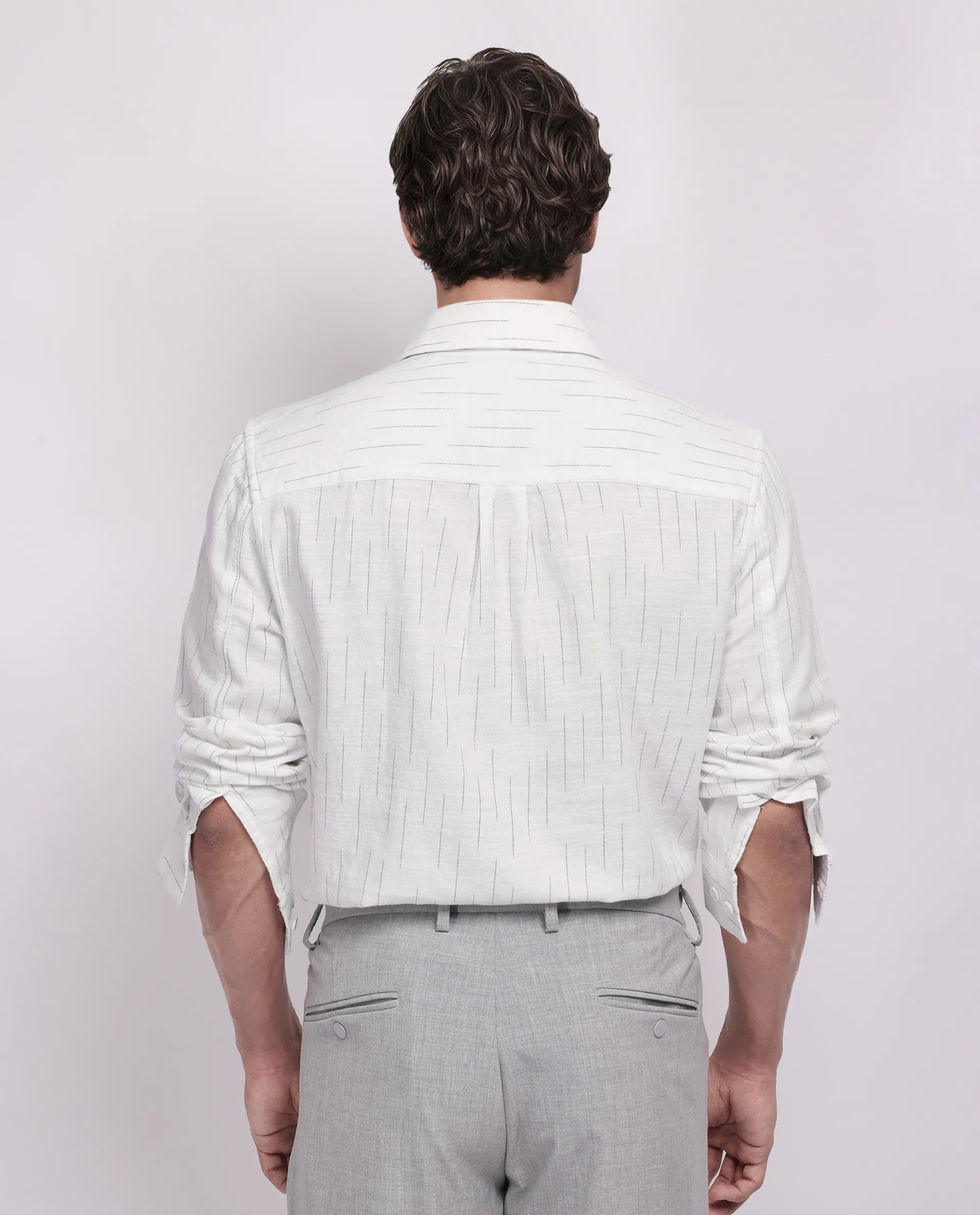 Rare Rabbit Men's Gawa White Cotton Striped Print Regular Fit Full Sleeve Collared Shirt