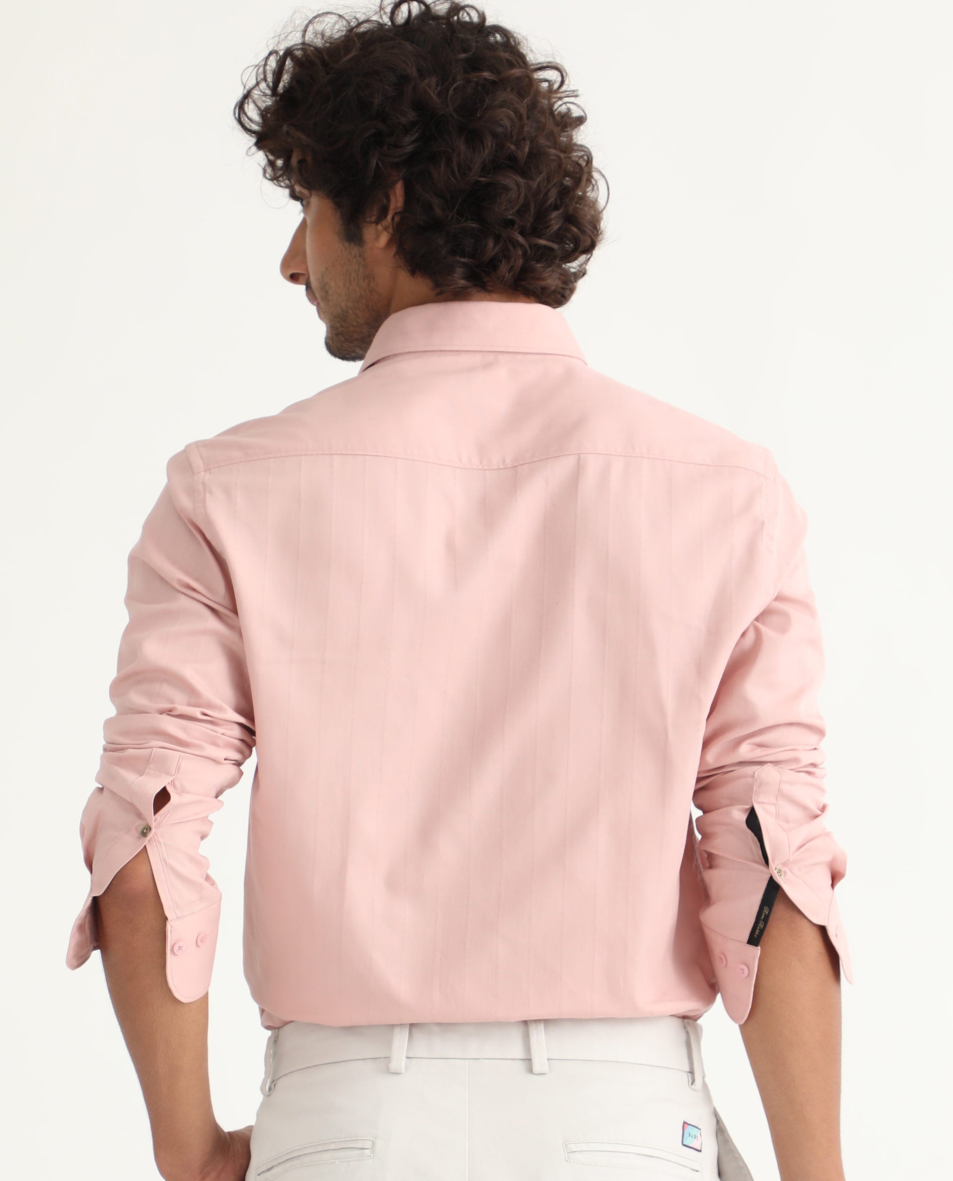 Rare Rabbit Men's Gazan Dusky Pink Cotton Fabric Full Sleeves Dobby Self Striped Shirt