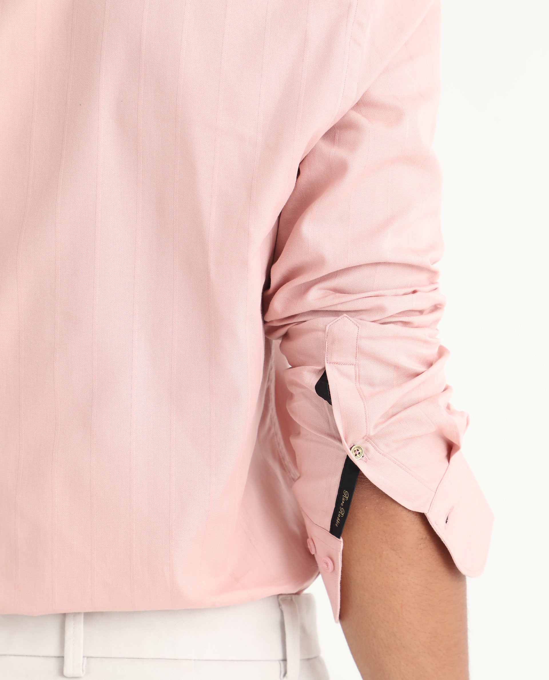 Rare Rabbit Men's Gazan Dusky Pink Cotton Fabric Full Sleeves Dobby Self Striped Shirt