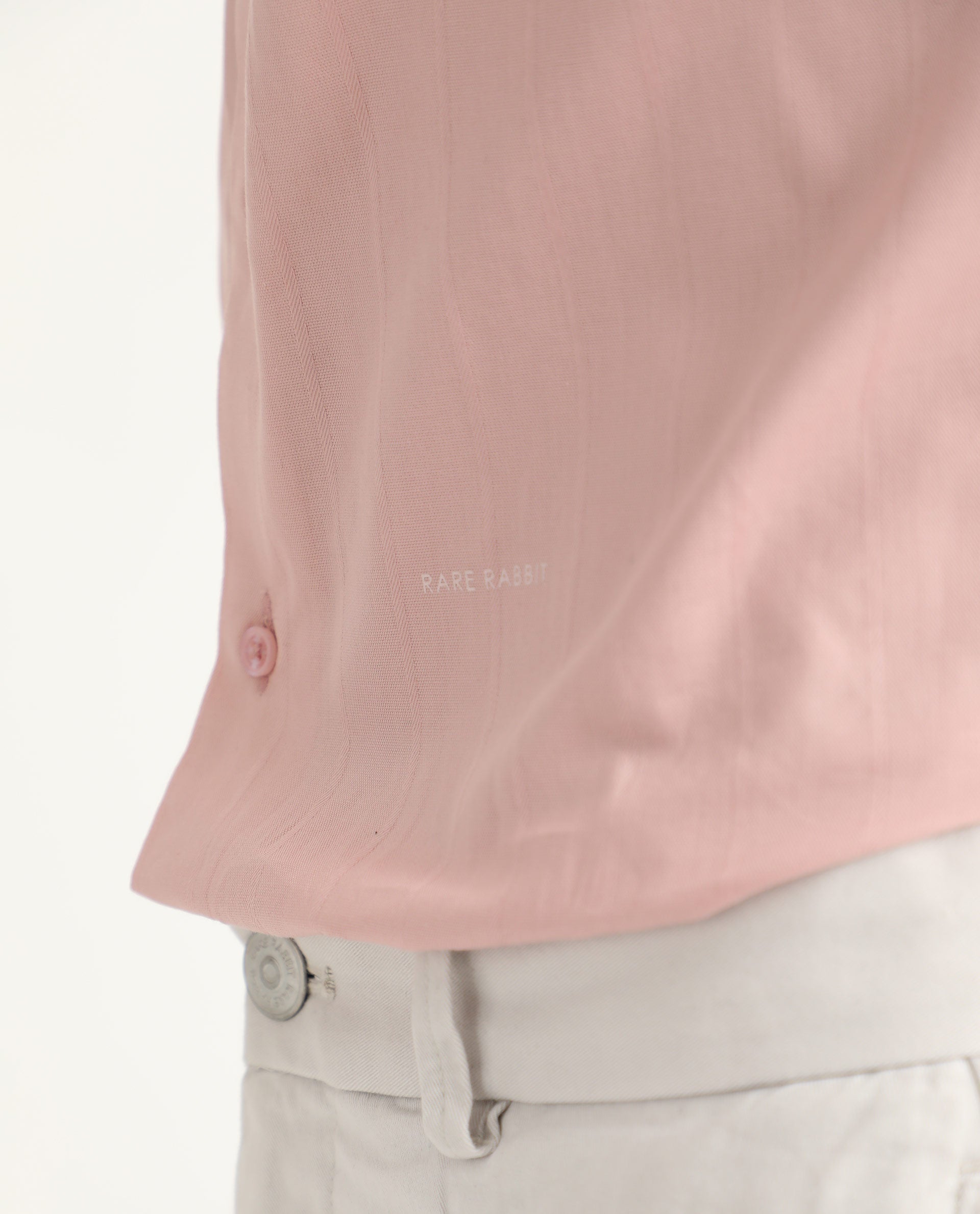 Rare Rabbit Men's Gazan Dusky Pink Cotton Fabric Full Sleeves Dobby Self Striped Shirt