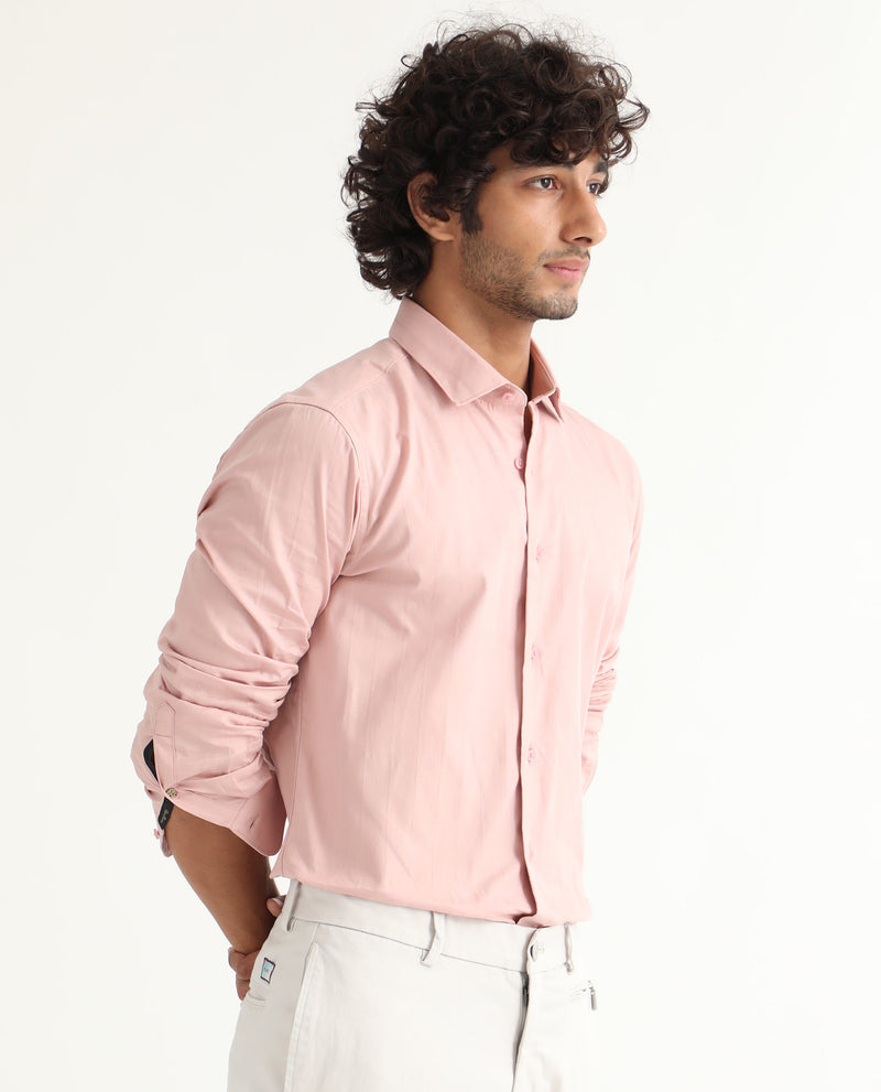 Rare Rabbit Men's Gazan Dusky Pink Cotton Fabric Full Sleeves Dobby Self Striped Shirt