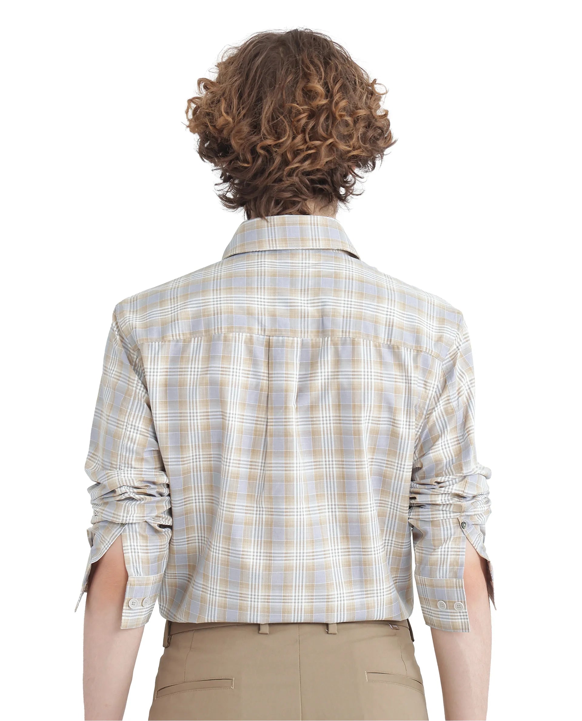 Rare Rabbit Men's Geko Pastel Mustard Cotton Fabric Full Sleeve Button Down Collar Button Closure Checked Shirt