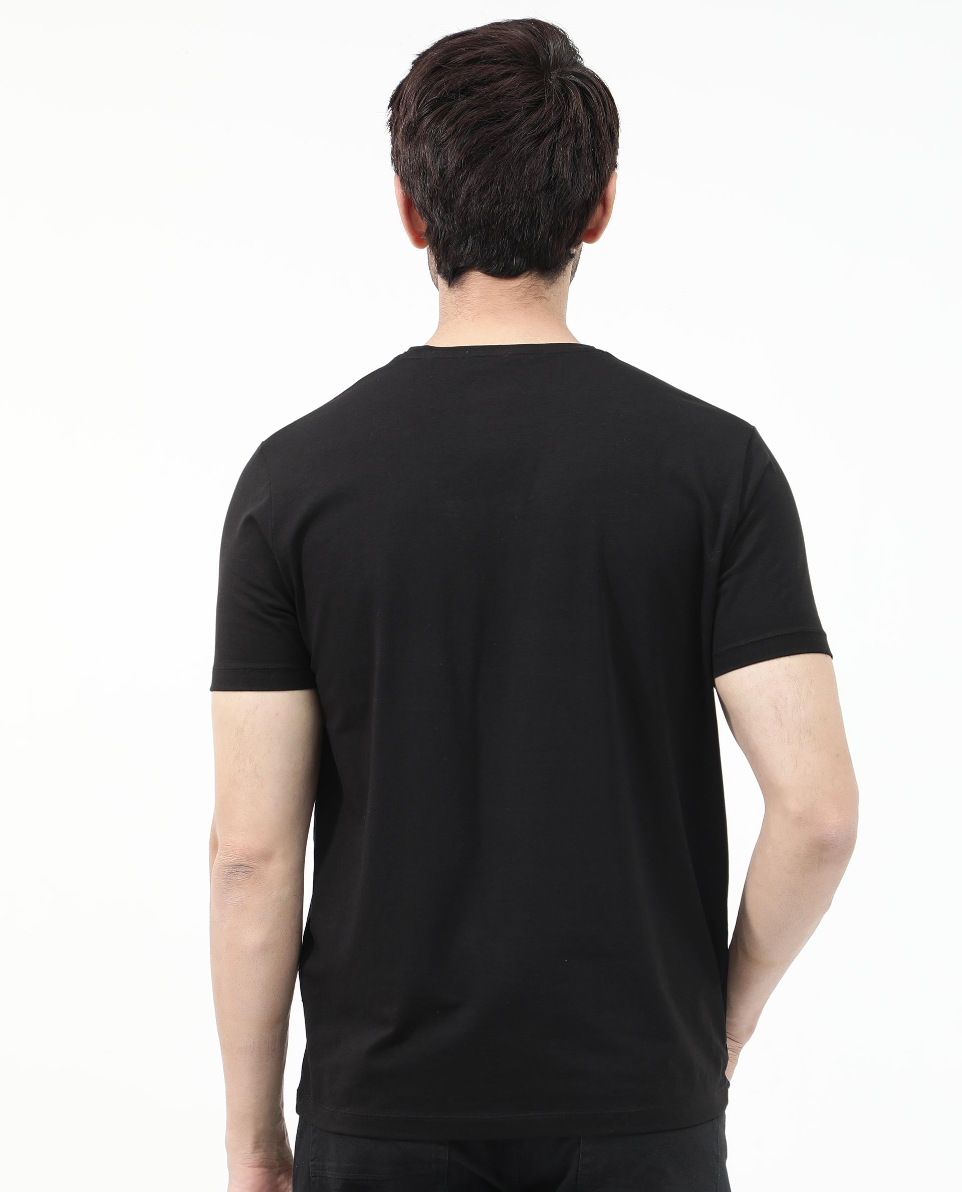 Rare Rabbit Articale Mens Gene Black Cotton Polyester Fabric Short Sleeve Crew Neck Regular Fit Graphic Printed Monogram Logo T-Shirt