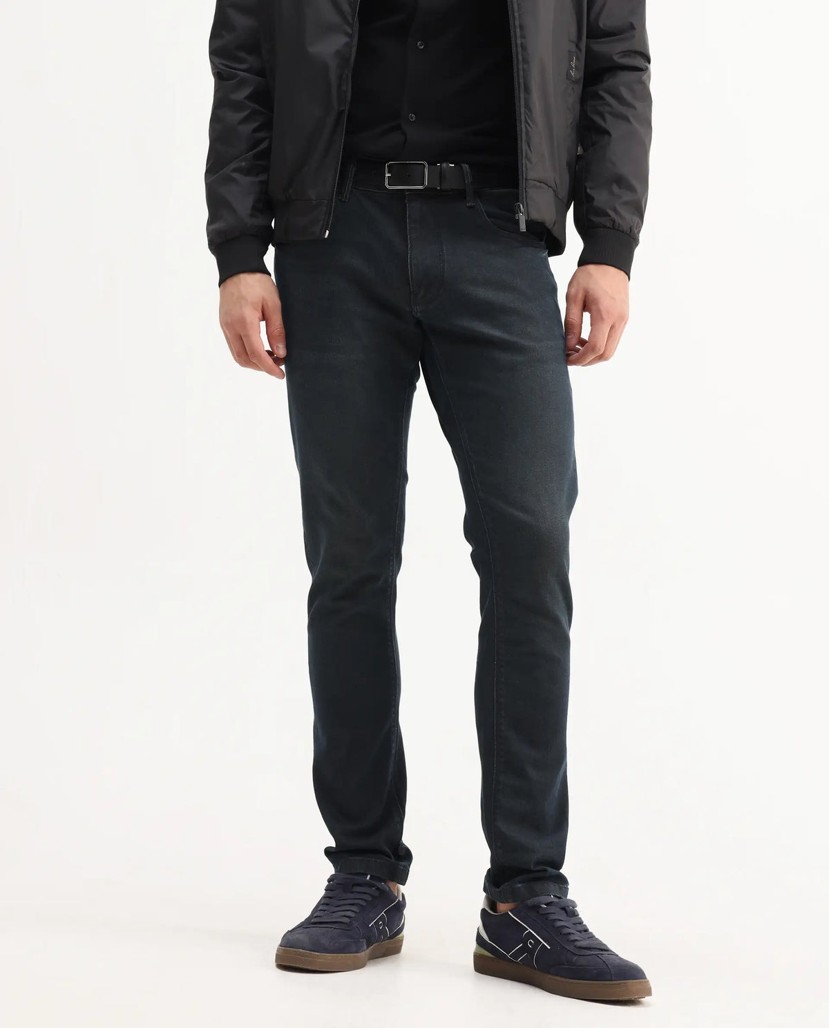 Rare Rabbit Men's Genevo Dusky Blue Cotton Plain Hawk Slim Fit Jeans