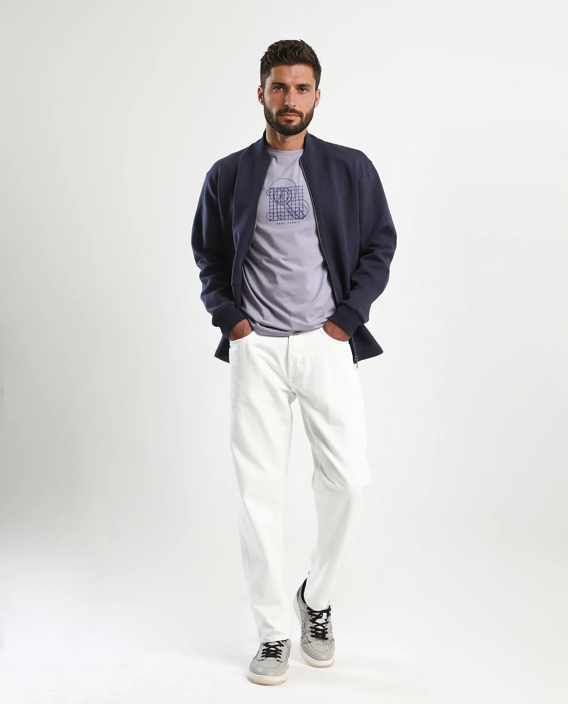 Rare Rabbit Men's Geom Dusky Purple Cotton Blend Graphic Print Regular Fit Half Sleeve Crew Neck T-Shirt