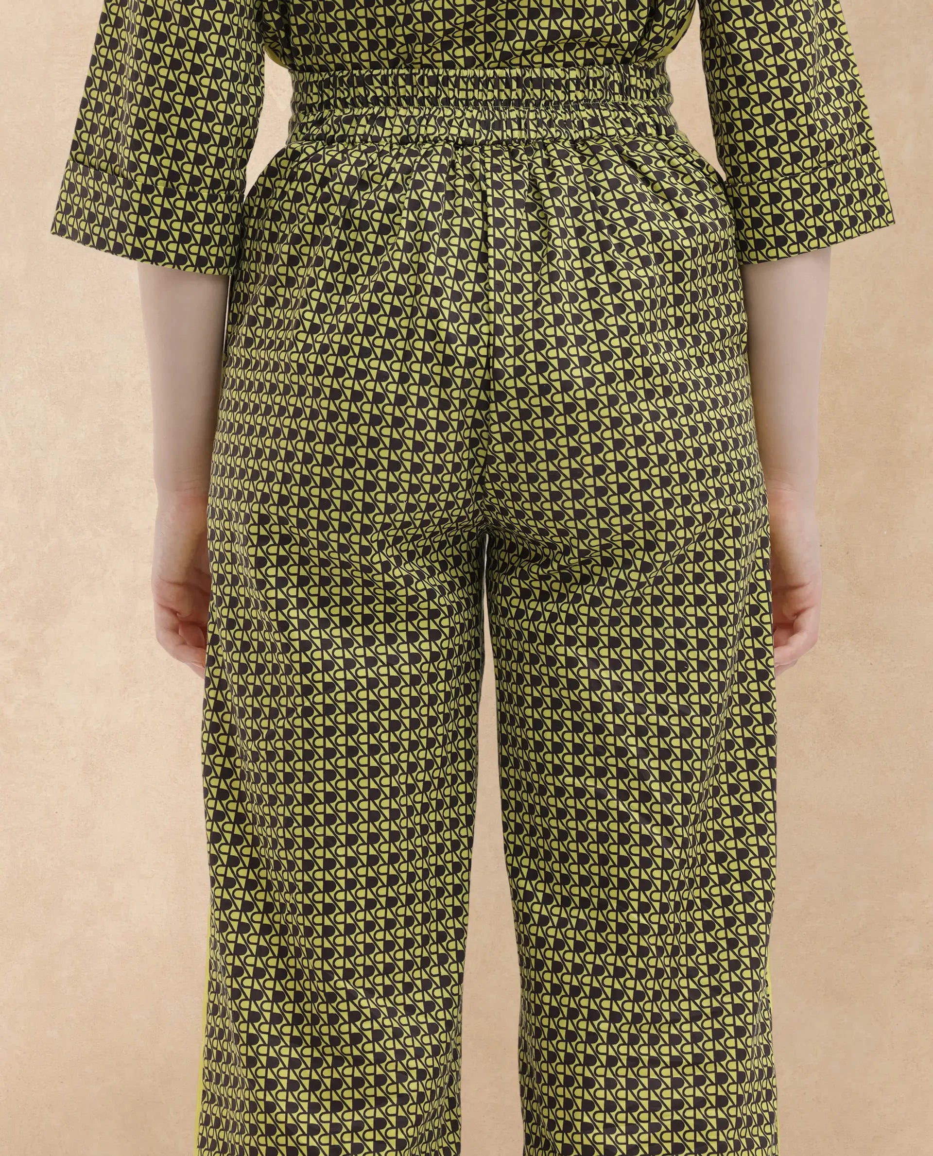 Rareism Women Geomo-B Yellow Cotton Blend Fabric Straight Fit Monogram Ankle Length Trousers