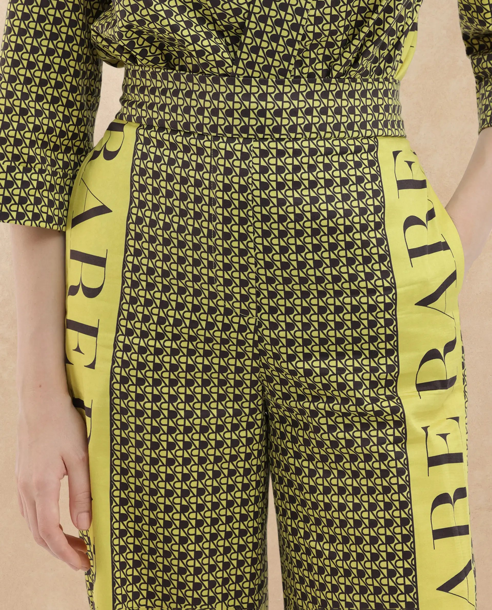 Rareism Women Geomo-B Yellow Cotton Blend Fabric Straight Fit Monogram Ankle Length Trousers