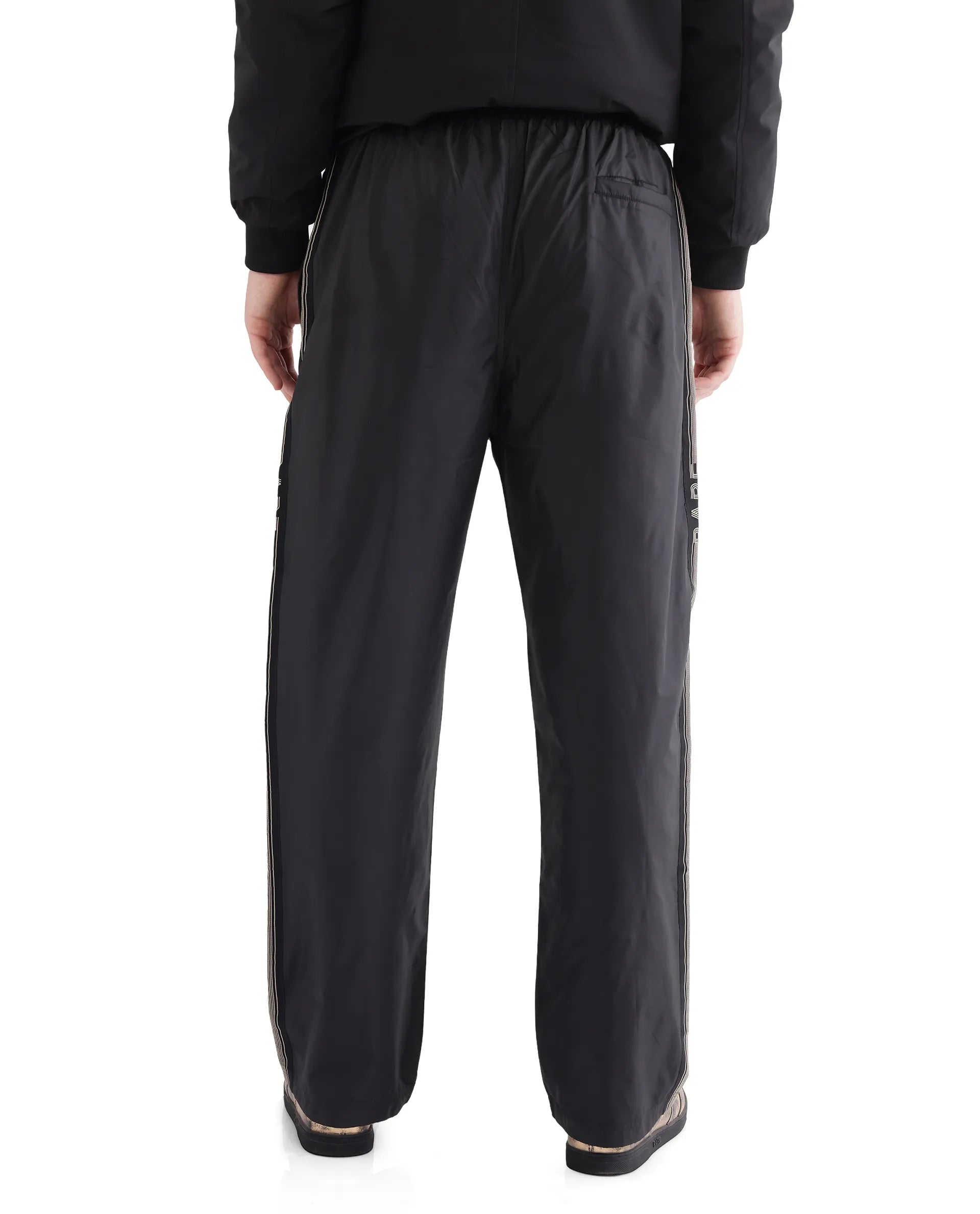 Rare Rabbit Men Ghana-B Black Polyester Fabric Elasticated Waistband Tape Detail Track Pant