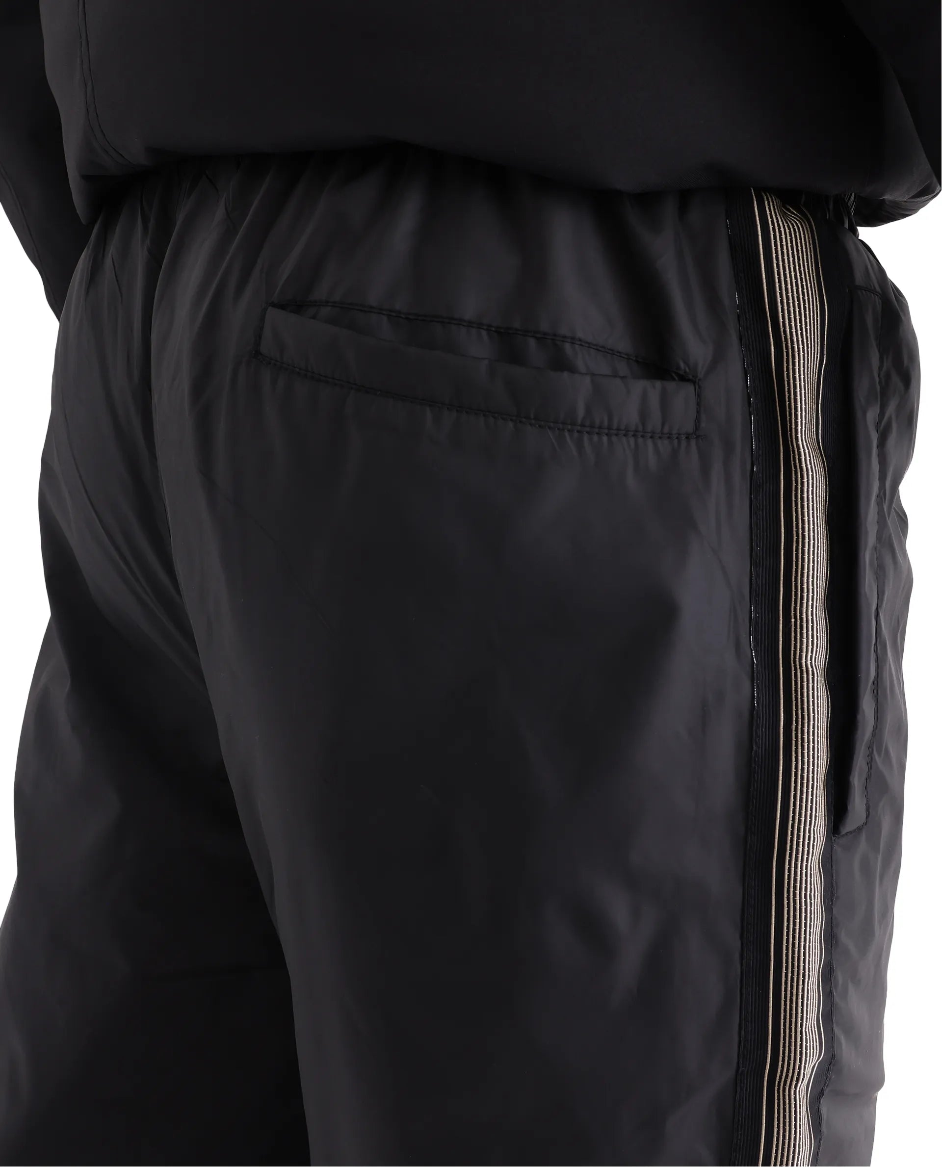 Rare Rabbit Men Ghana-B Black Polyester Fabric Elasticated Waistband Tape Detail Track Pant