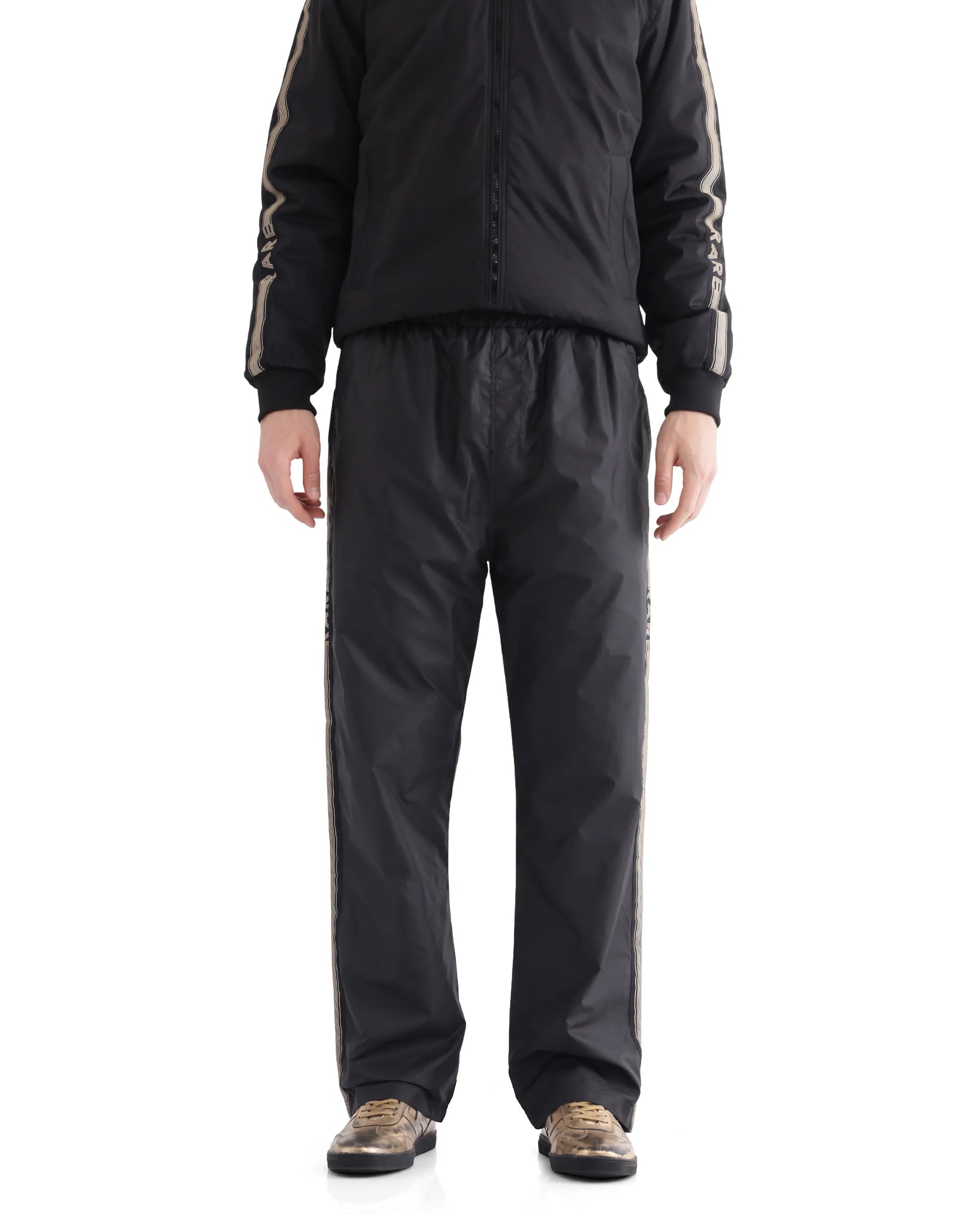 Rare Rabbit Men Ghana-B Black Polyester Fabric Elasticated Waistband Tape Detail Track Pant