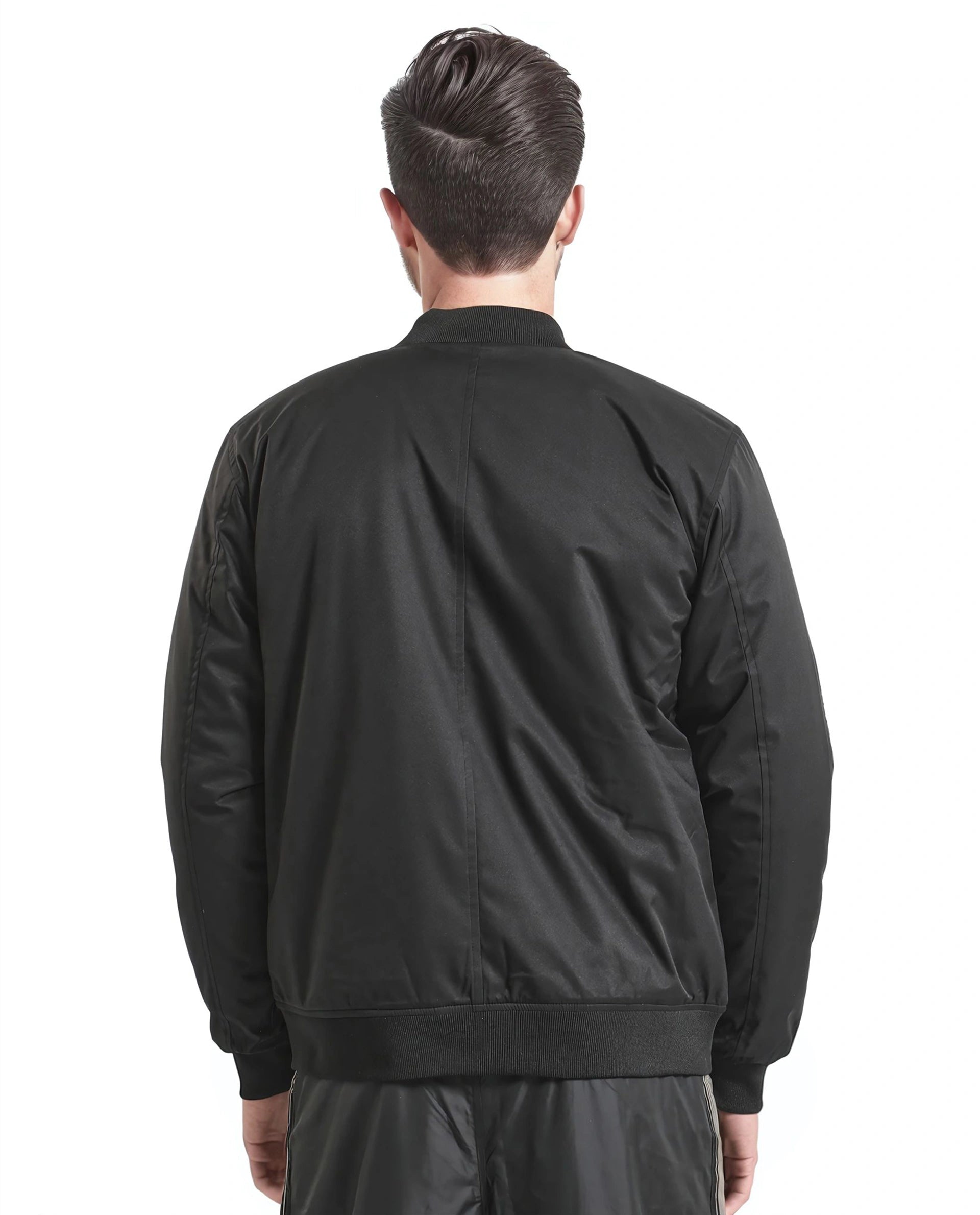 Rare Rabbit Men Ghana Black Polyester Fabric Full Sleeve Ribbed Collar and Cuff Zipper Closure Tape Detailed Plain Jacket