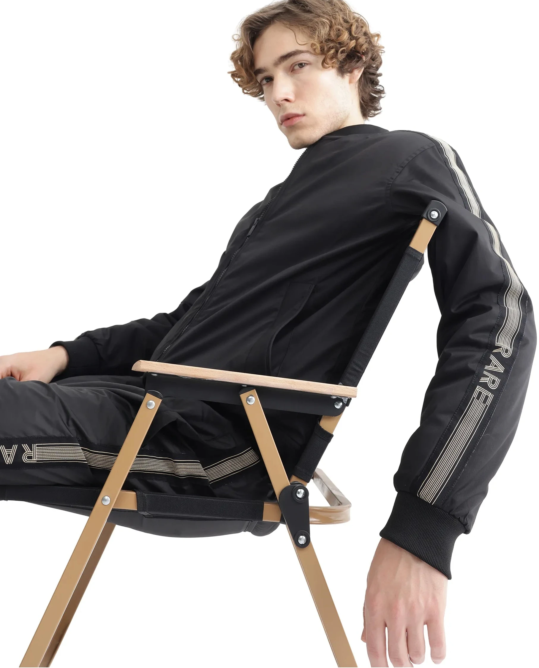 Rare Rabbit Men Ghana Black Polyester Fabric Full Sleeve Ribbed Collar and Cuff Zipper Closure Tape Detailed Plain Jacket