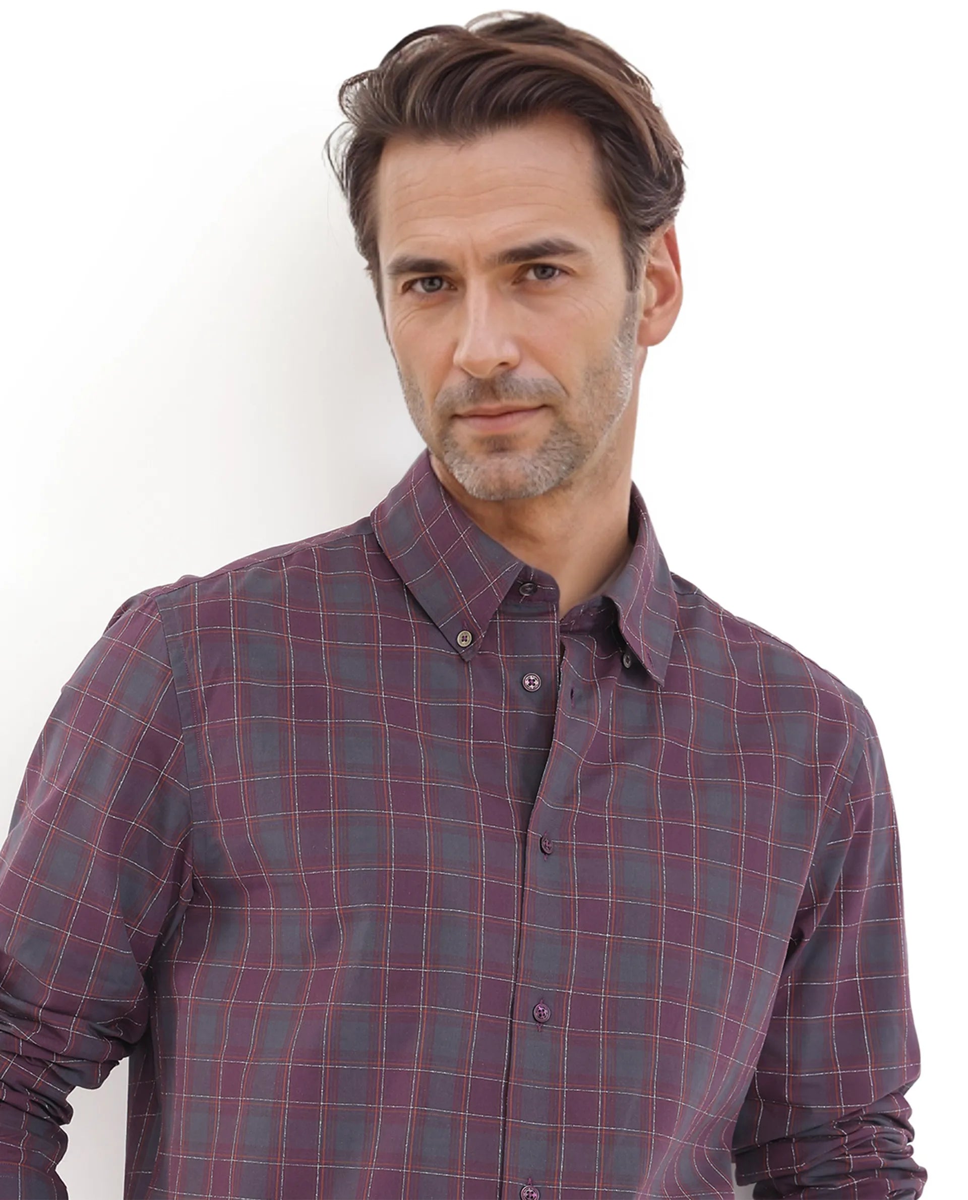 Rare Rabbit Men's Gibis Dark Purple Cotton Fabric Full Sleeve Regular Fit Checks Shirt