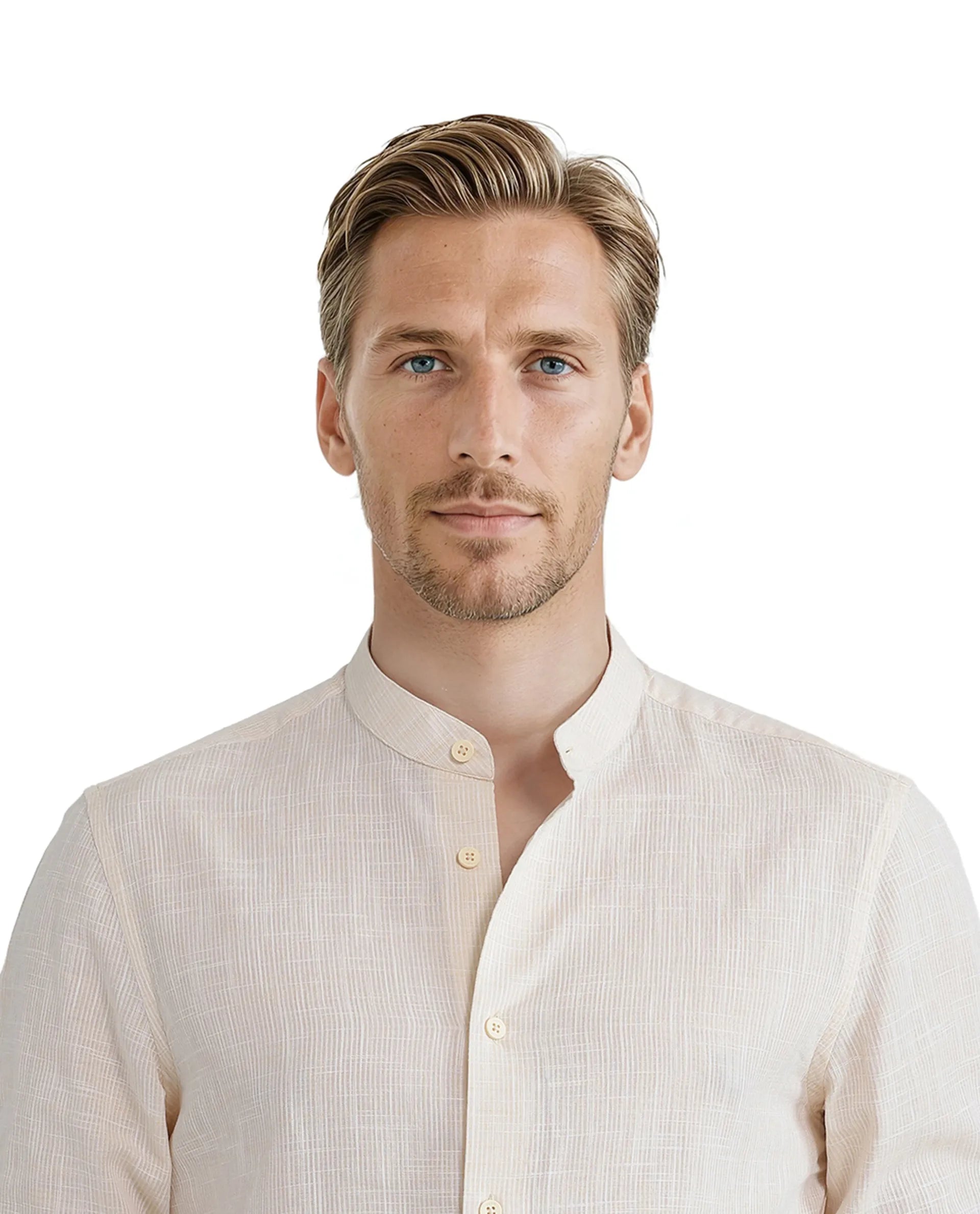 Rare Rabbit Men Gic Light Yellow Linen Full Sleeve Mandarin Collar Button Closure Plain Shirt