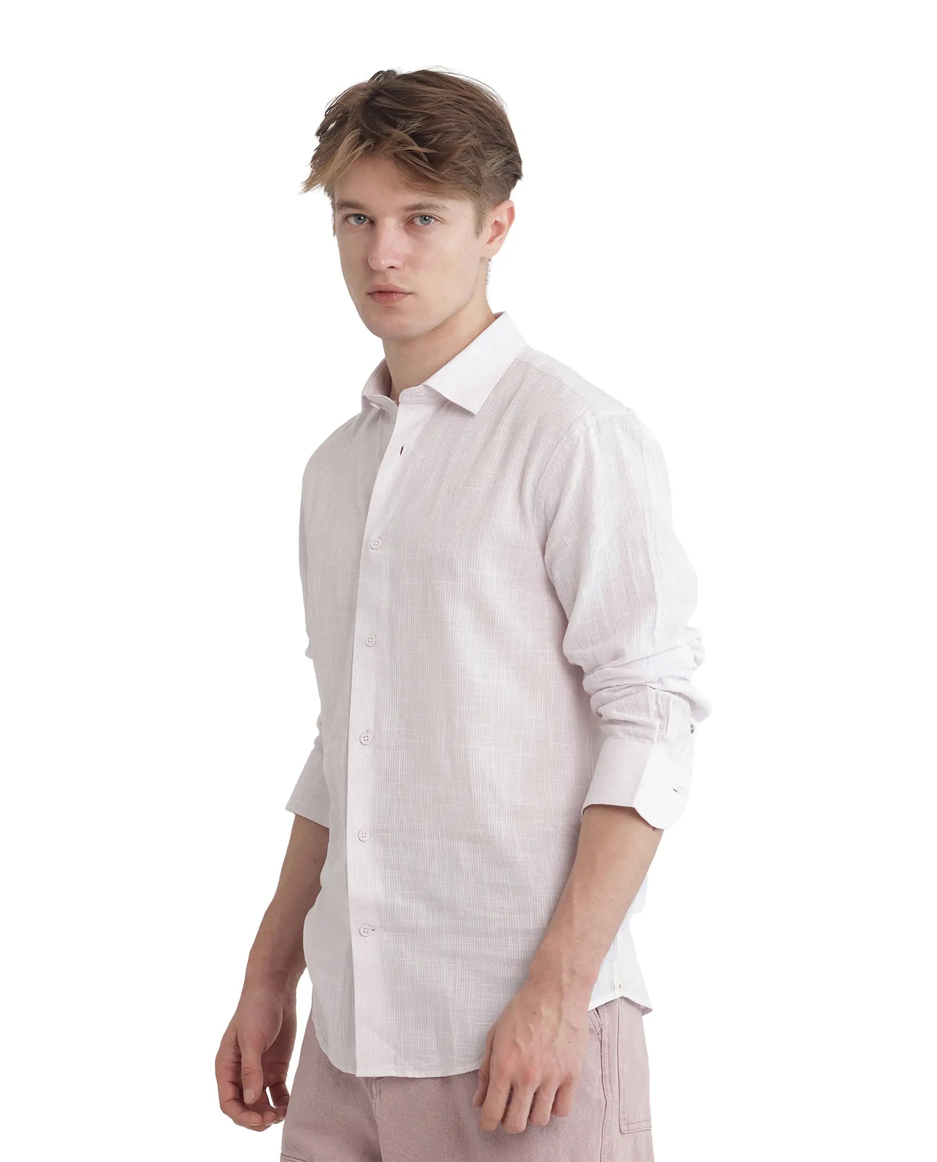 Rare Rabbit Men Gico Pastel Pink Cotton Fabric Full Sleeves Regular Collared Button Closure Solid Shirt