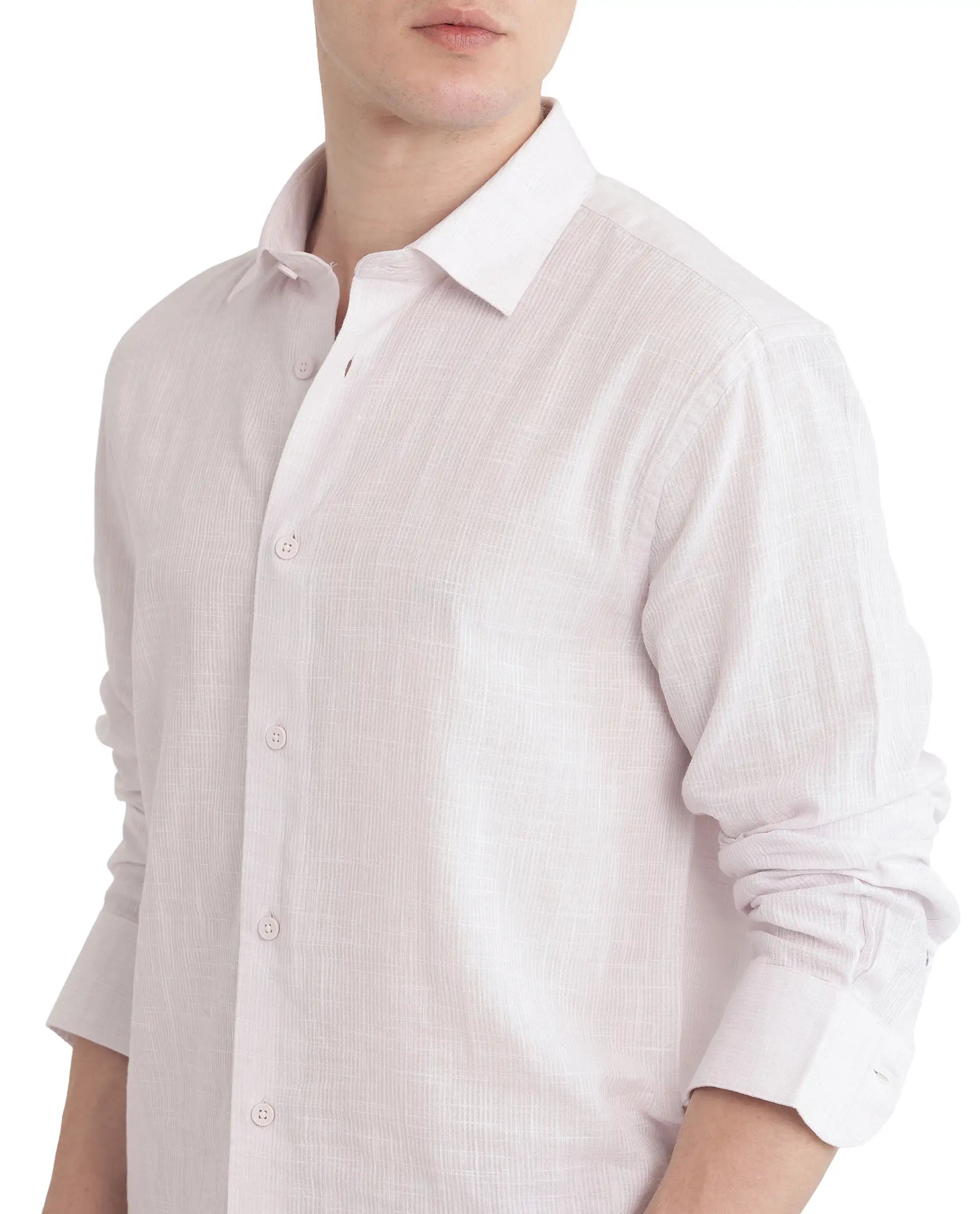 Rare Rabbit Men Gico Pastel Pink Cotton Fabric Full Sleeves Regular Collared Button Closure Solid Shirt