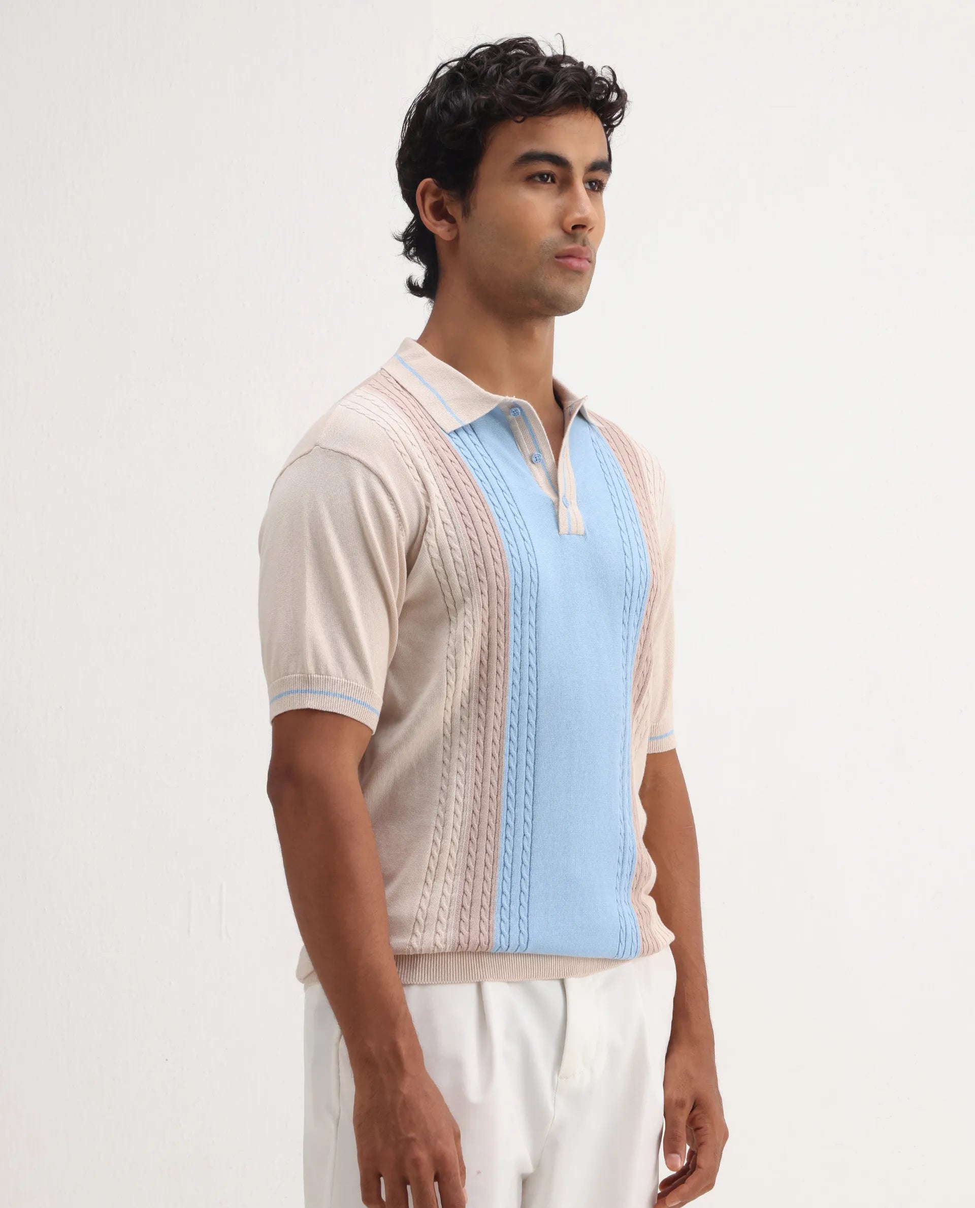 Rare Rabbit Men's Giff Light Beige Cotton Textured Regular Fit Half Sleeve Polo