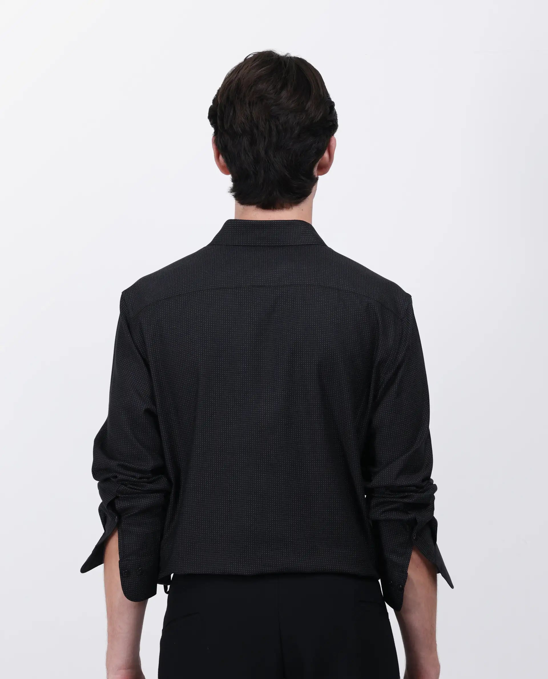 Rare Rabbit Men's Gilk Black Viscose Blend Polka Print Regular Fit Full Sleeve Collared Shirt