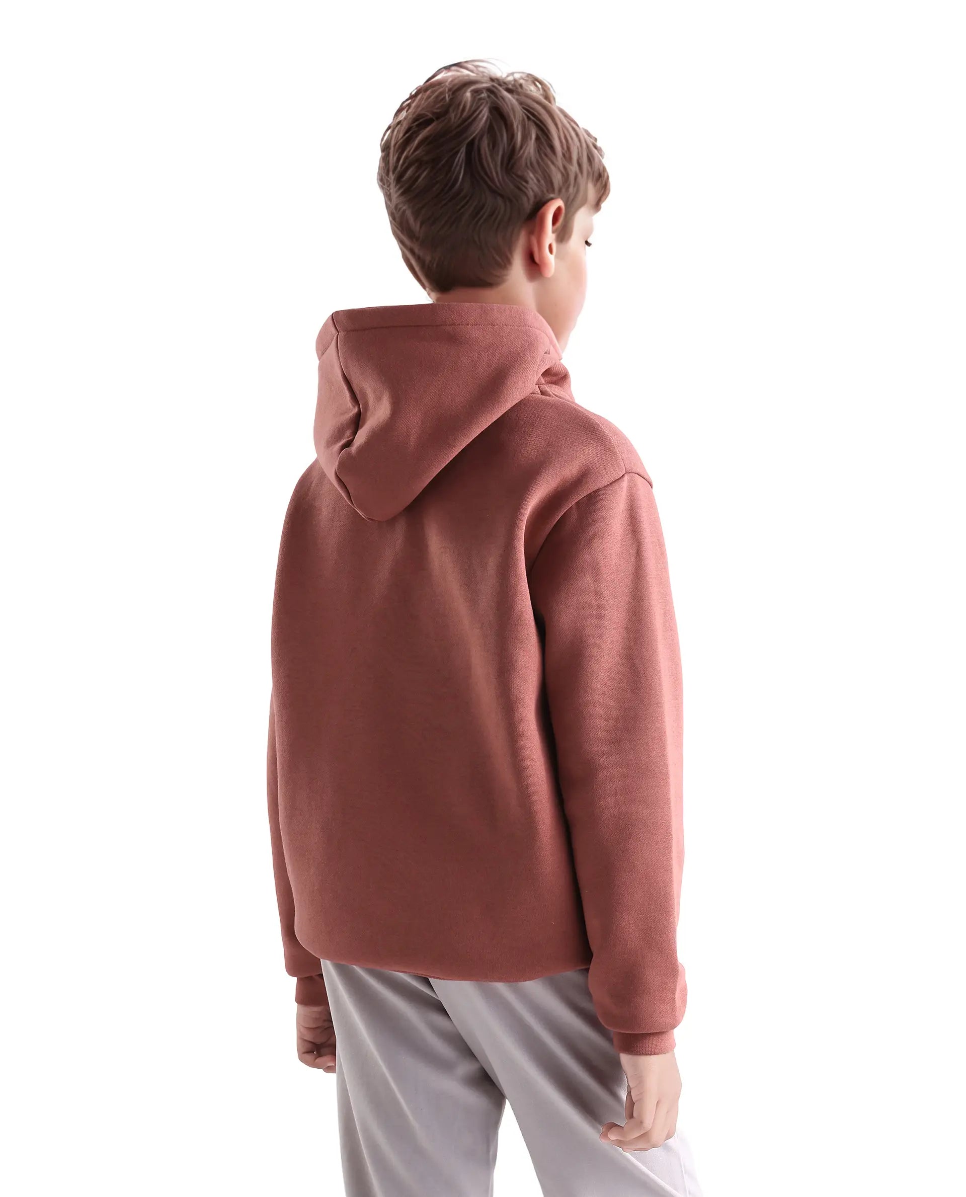 Rare Ones Kids Gino Rust Cotton Blend Hooded Typography Oversized Sweatshirt