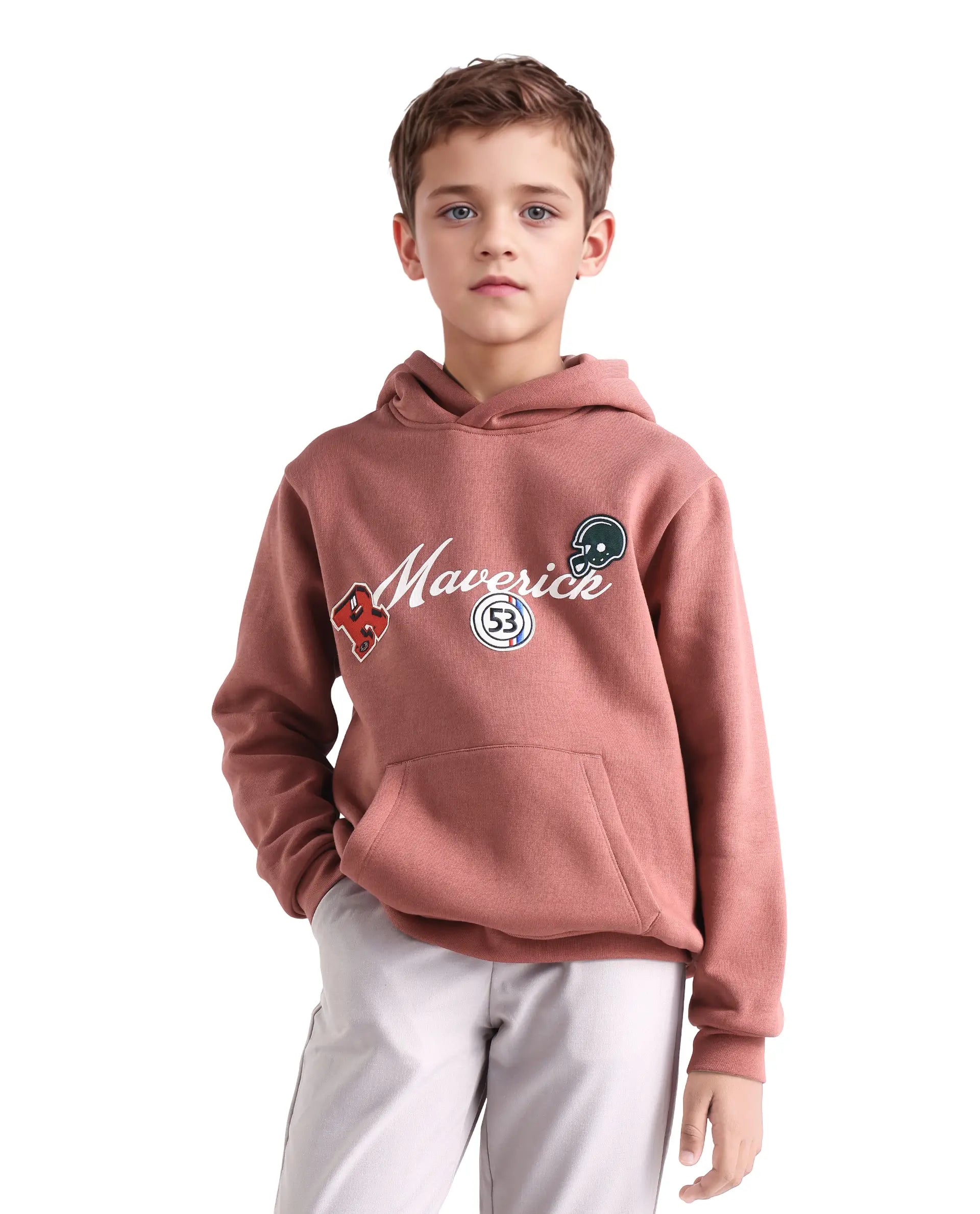 Rare Ones Kids Gino Rust Cotton Blend Hooded Typography Oversized Sweatshirt