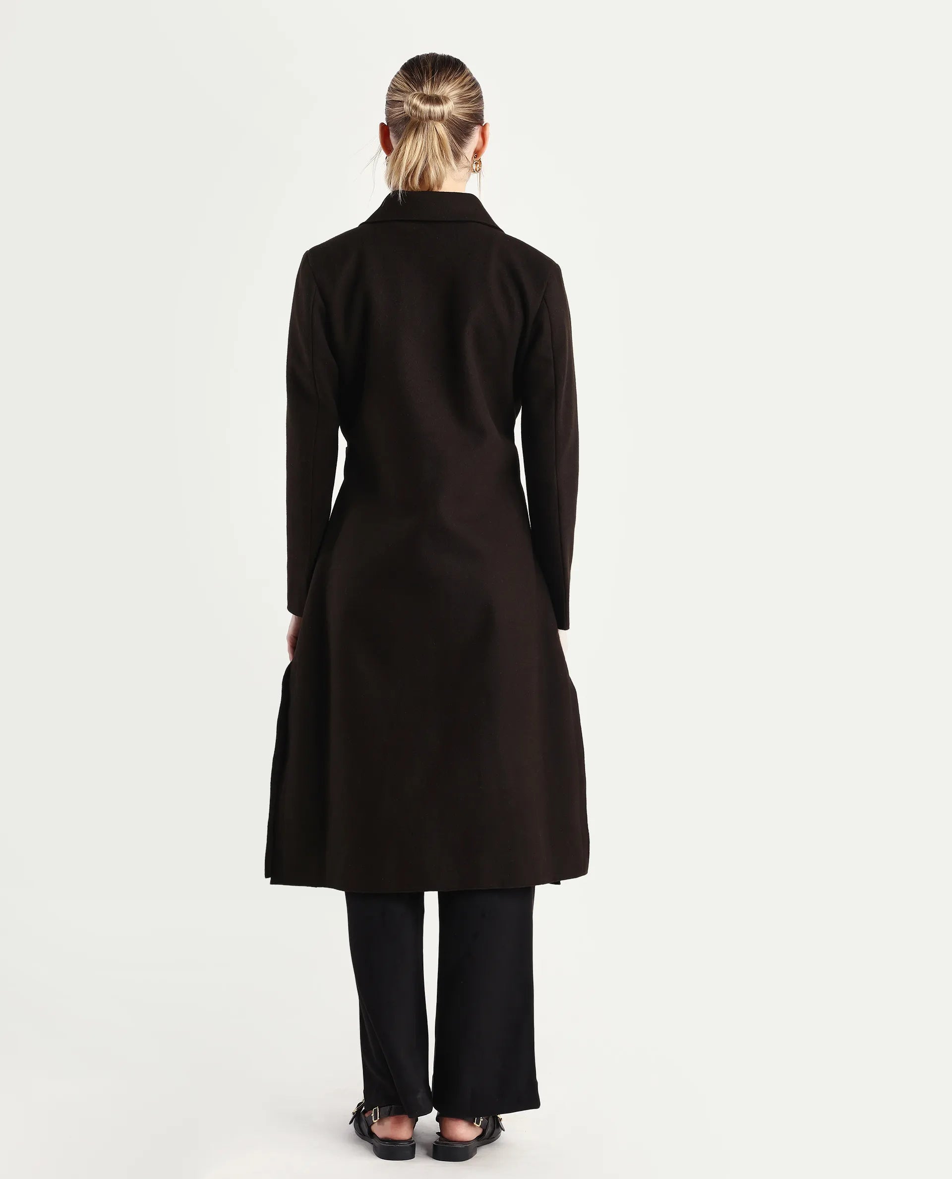 Rareism Women's Gisbory Olive Polyester Blend Lapel Collar Coat Plain Coat