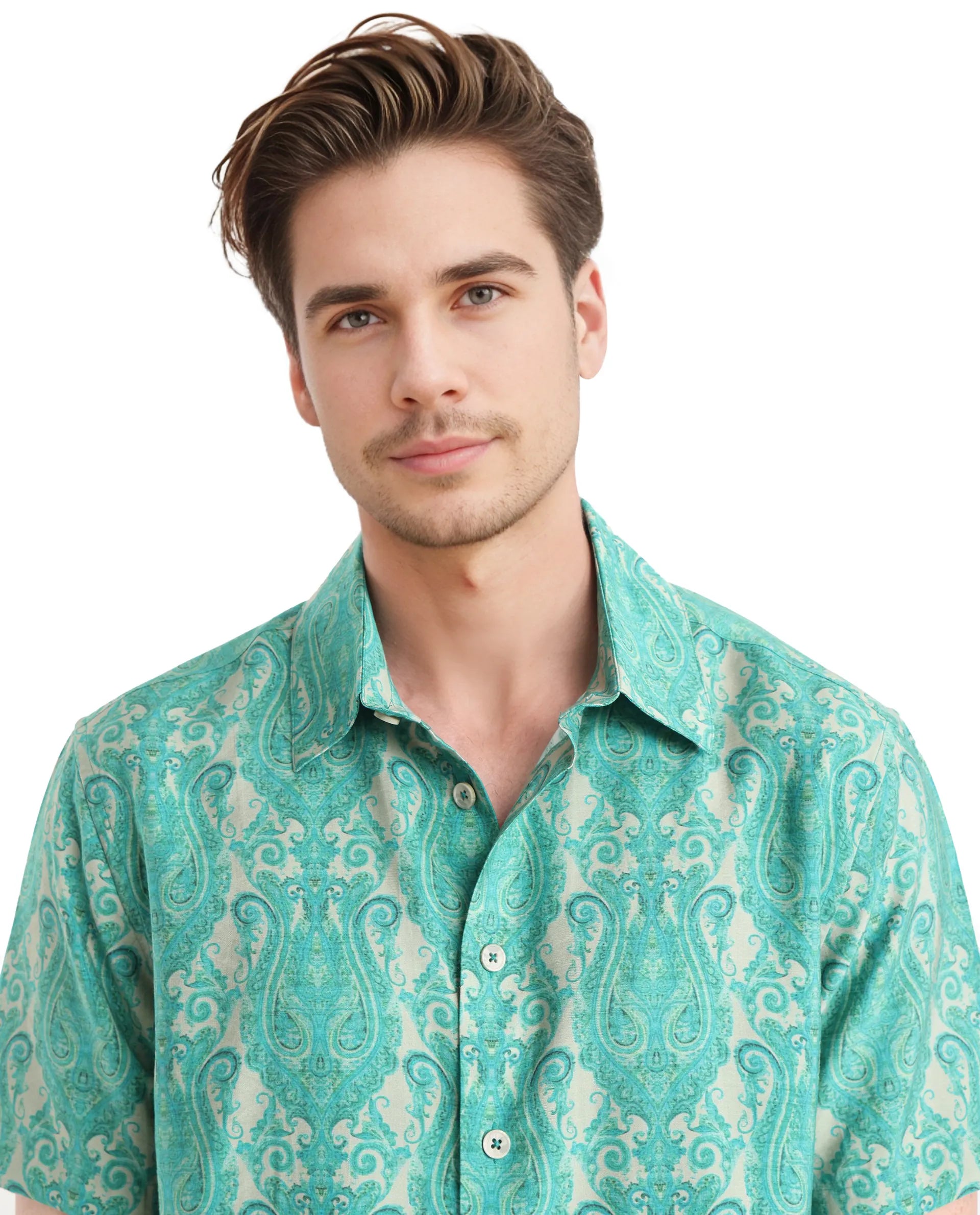 Rare Rabbit Men Gisda Green Short Sleeve Regular Collar Button Closure Regular Fit Paisley Printed Shirt