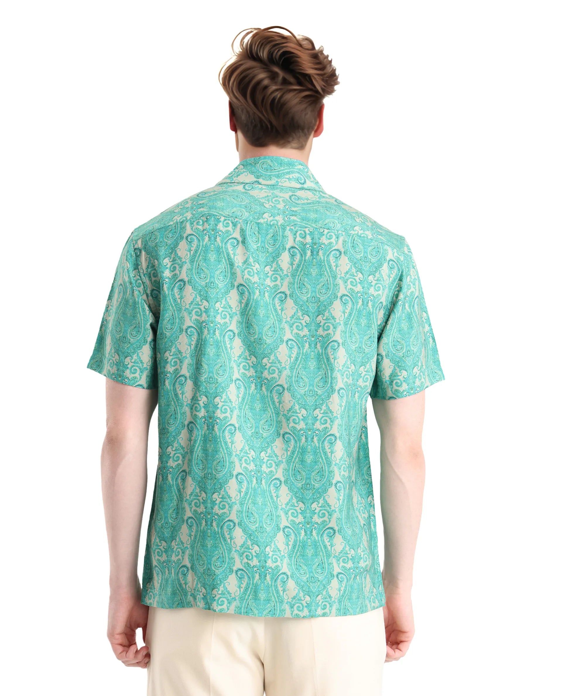 Rare Rabbit Men Gisda Green Short Sleeve Regular Collar Button Closure Regular Fit Paisley Printed Shirt