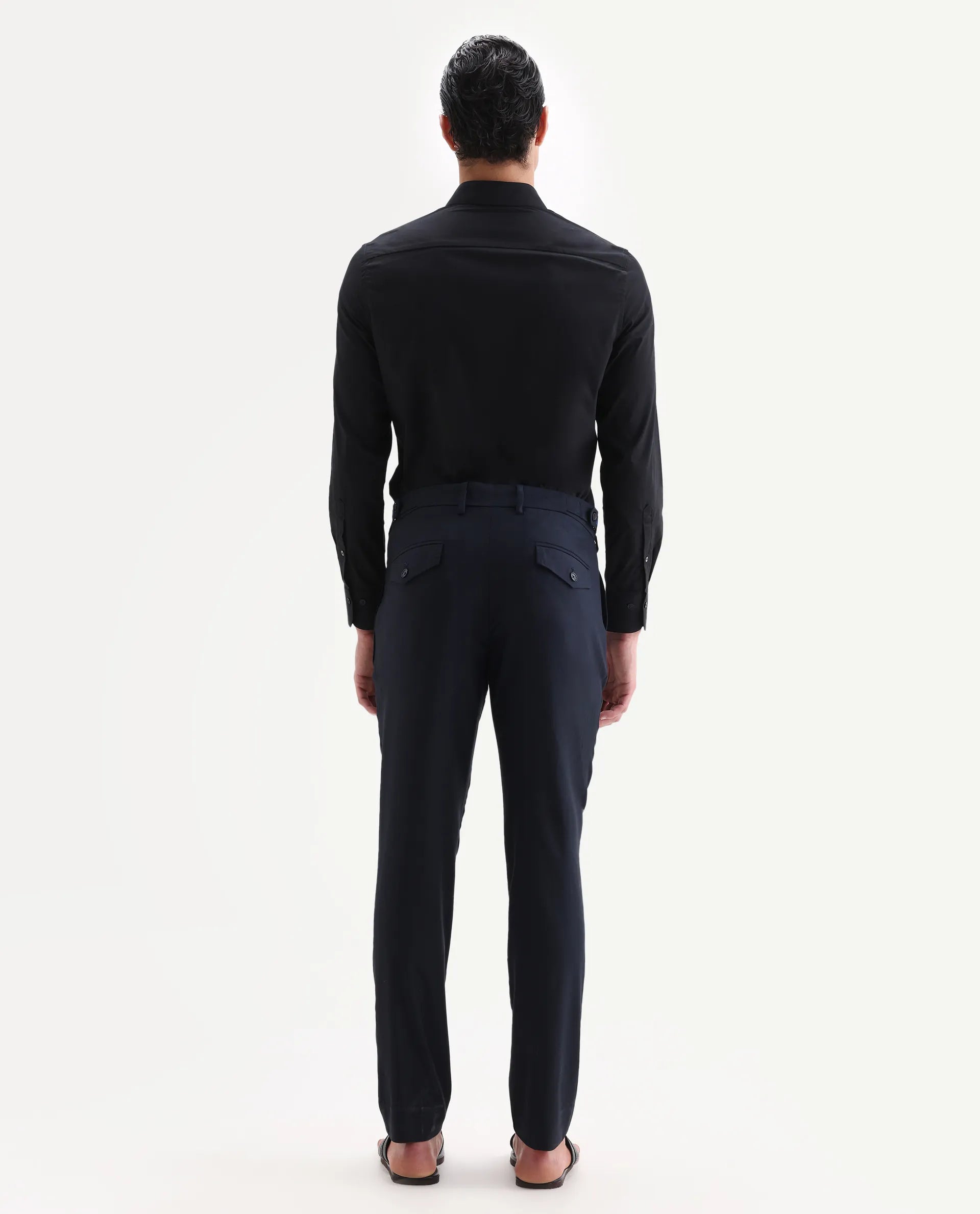 Rare Rabbit Men's Glade 1 Navy Polyester Plain Regular Fit Trouser