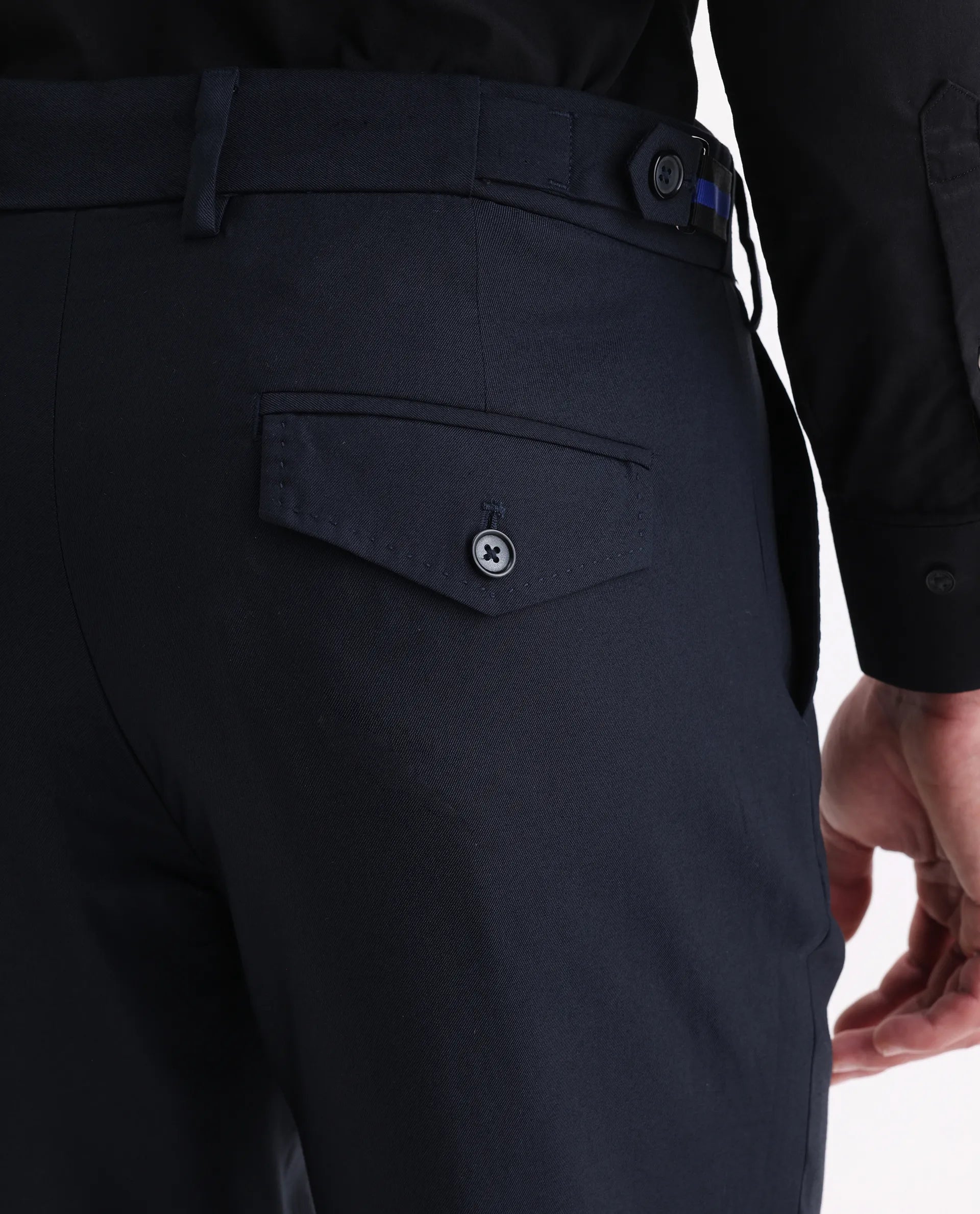 Rare Rabbit Men's Glade 1 Navy Polyester Plain Regular Fit Trouser