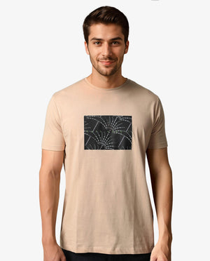 Rare Rabbit Men's Glams Beige Crew Neck Abstract Graphic Logo Printed T-Shirt