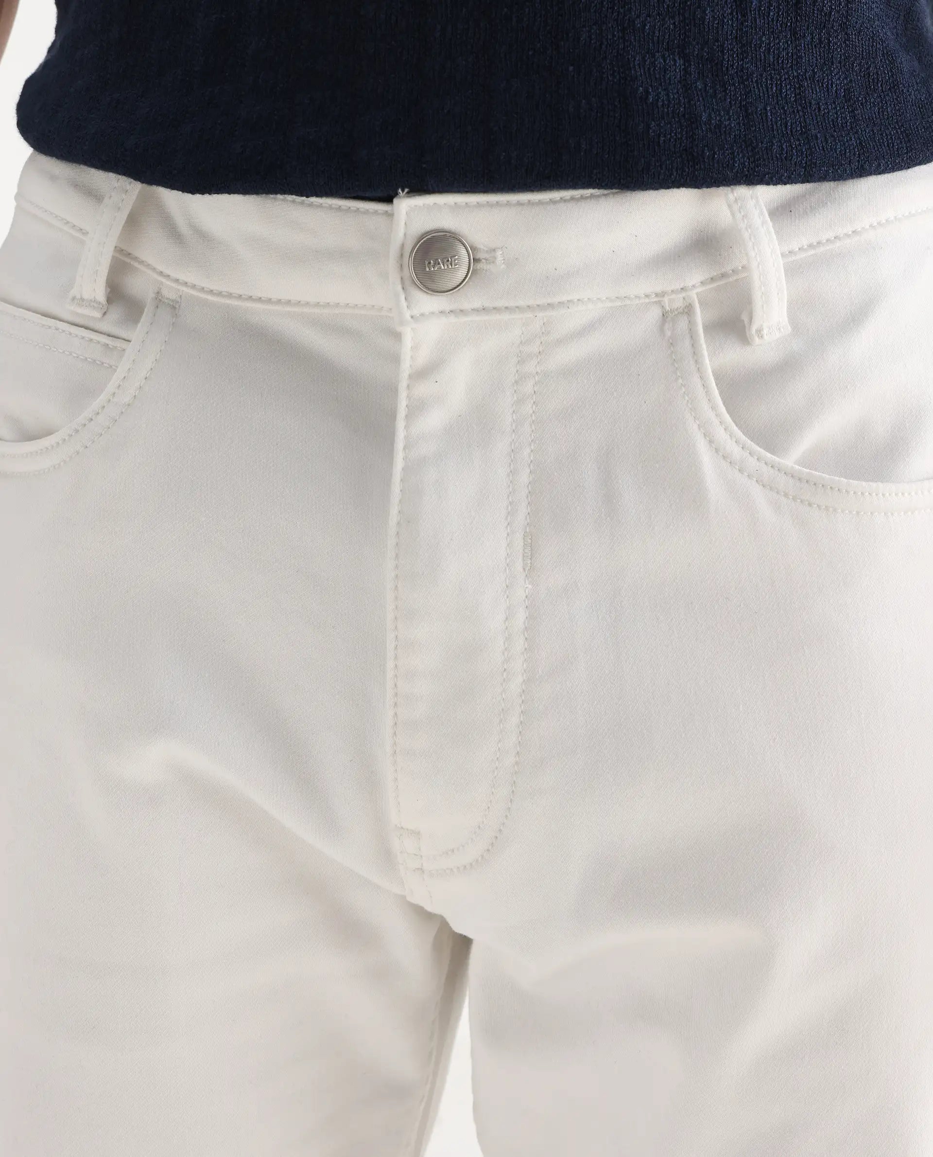 Rare Rabbit Men's Glebon White Cotton Plain Morris Regular Fit Jeans