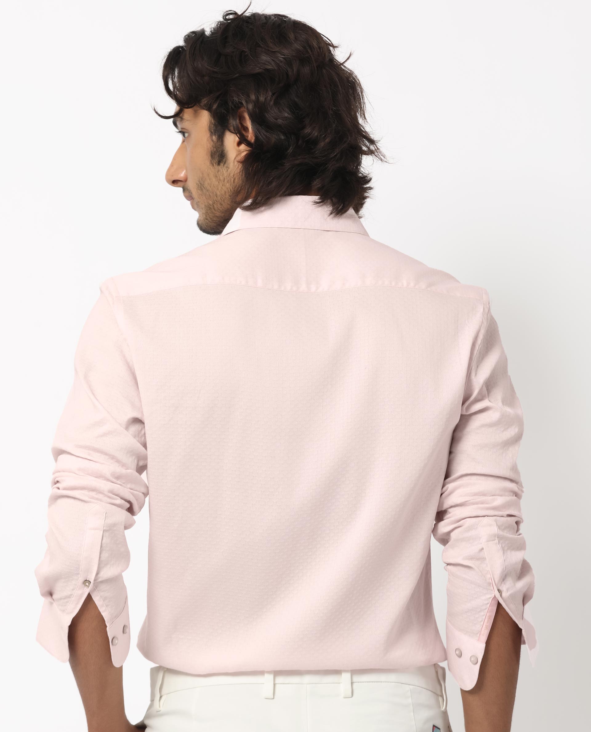 Rare Rabbit Men's Gleny Pink Cotton Polyester Fabric Full Sleeves Dobby Shirt